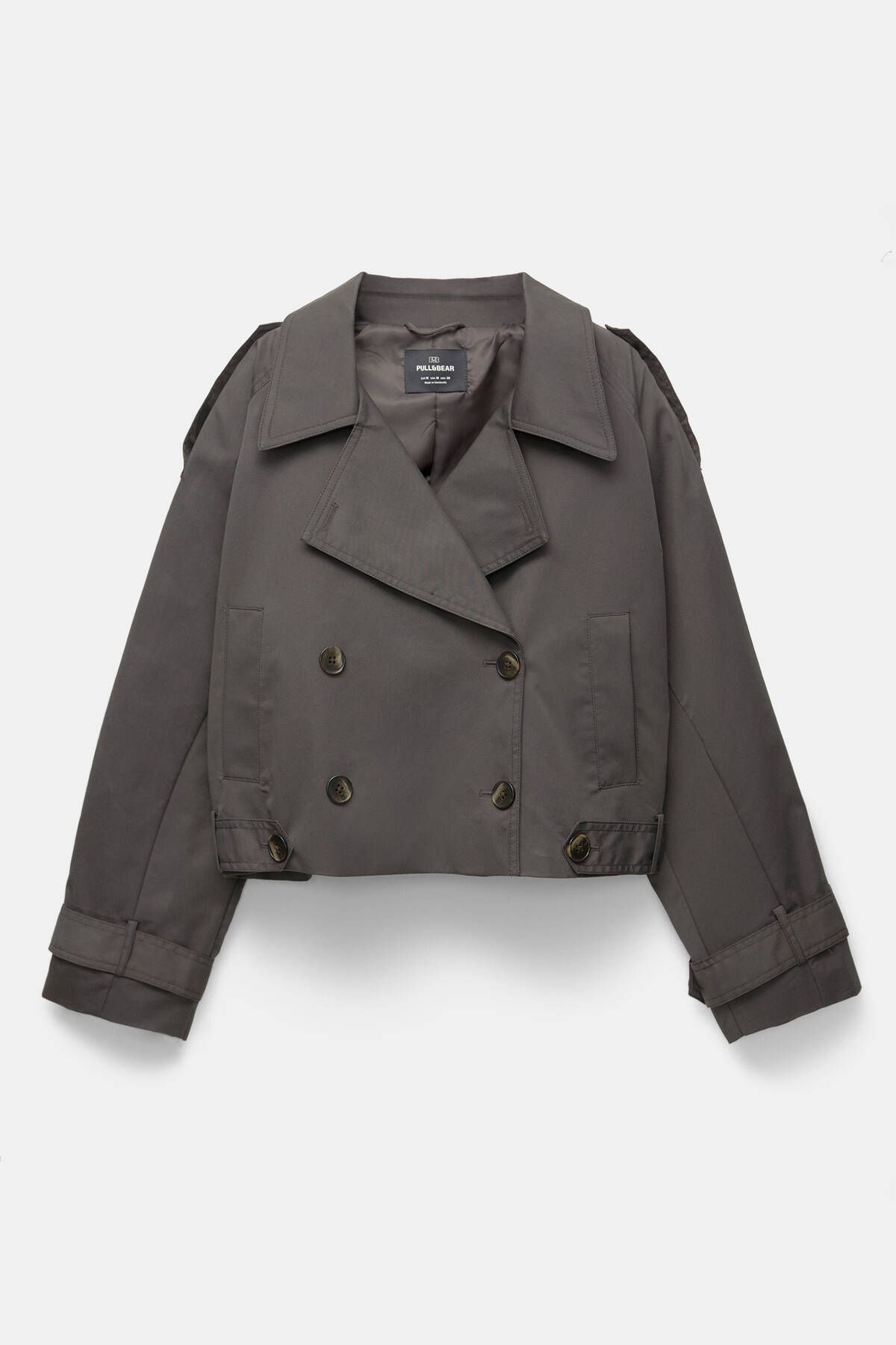 خرید ترنچکت زنانه کوتاه با یقه لایه‌ای و طراحی مدرن Pull & Bear