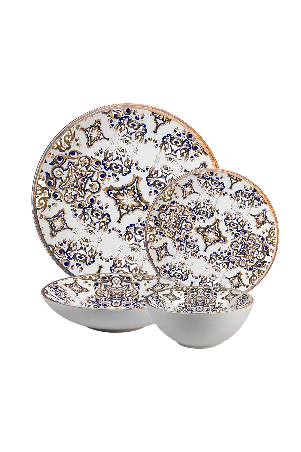 Cesiro Set Farfurii 16 Piese, 4 Persoane- Eleganza Bronzo - Set Veselă Italiană Porțelan - One Size