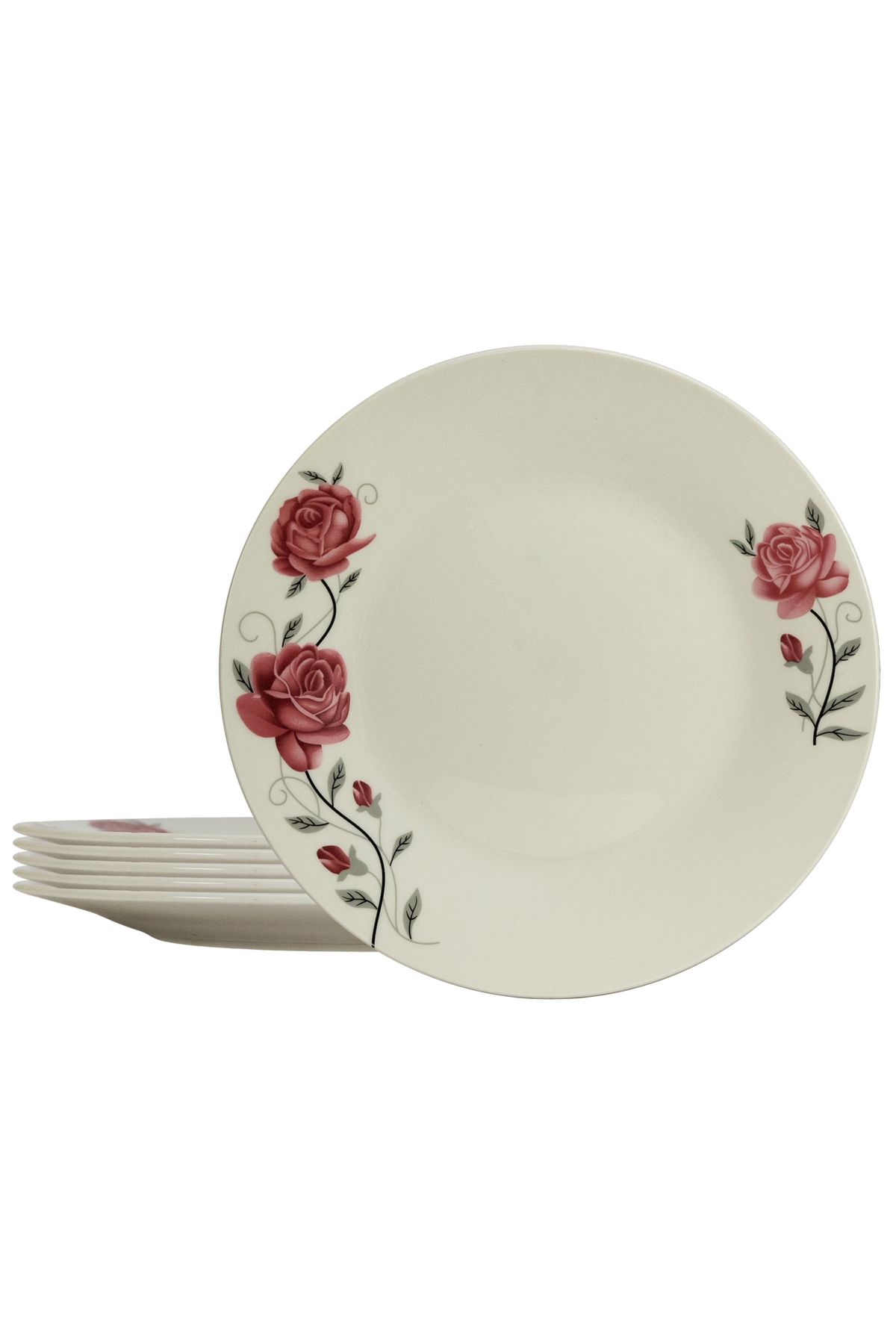 Cesiro Set 6 Farfurii Intinse 23 Cm Pentru 6 Persoane, Ivoire Cu Trandafir Roz - One Size