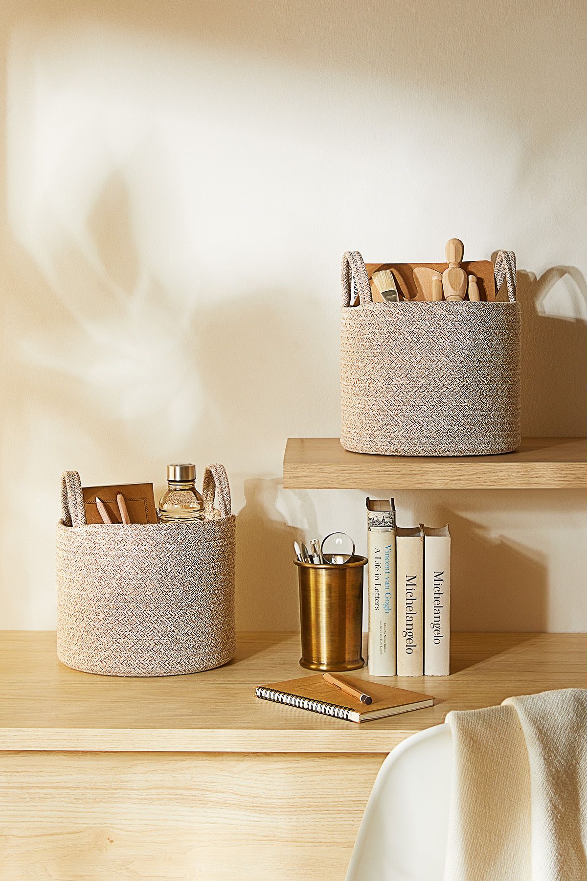 Ocean Home Textile Organizator Bej, Dulap Cu 2 Coșuri De Depozitare Pentru Jucării Pentru Rufe - One Size