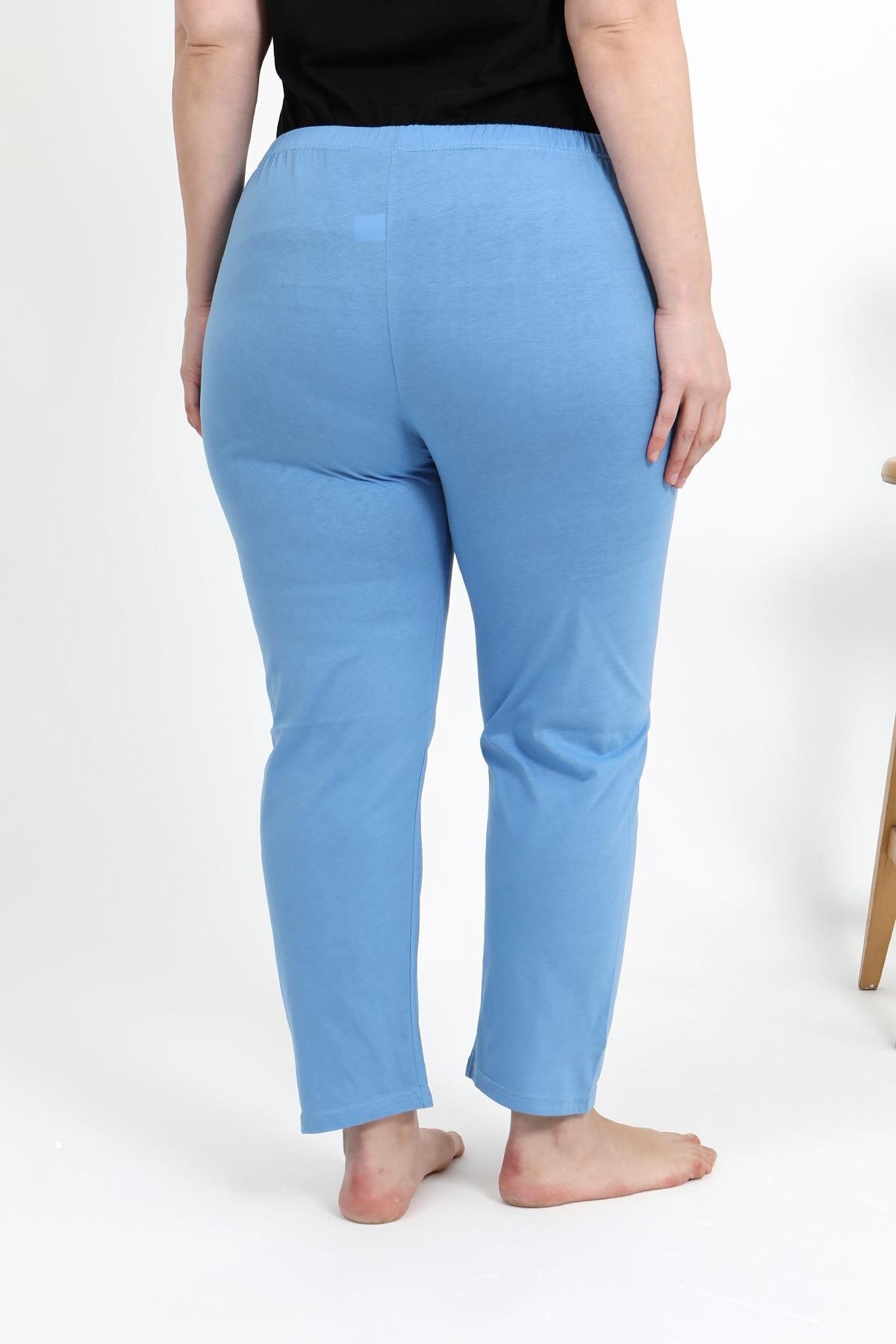 Akbeniz-Women's Cotton Plus Size Bottom Pajamas 27559 Blue 6