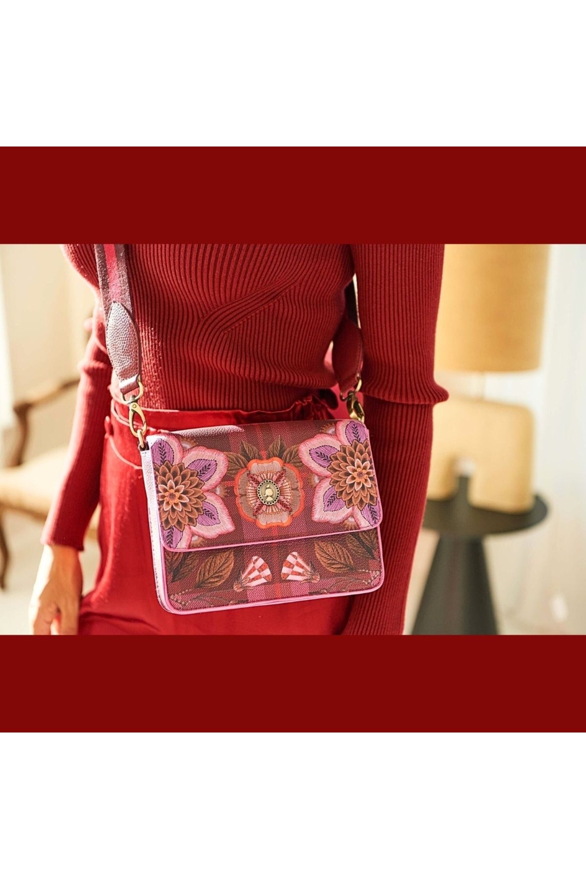 Pip Studio-Fenna crossbody bag, Red, 19x6x16 cm, Flores Felices collection, Pip Studio 5