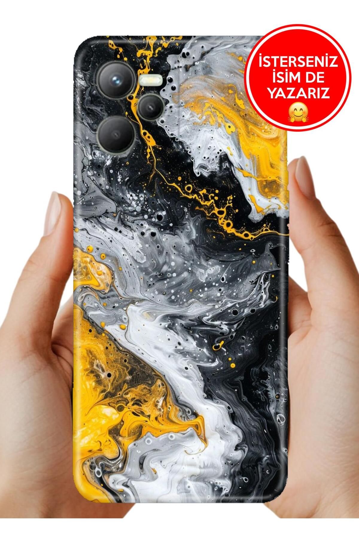 realme C35 Kılıf Tam Rubber Esnek Silikon Full Koruma SiyahSarı 22