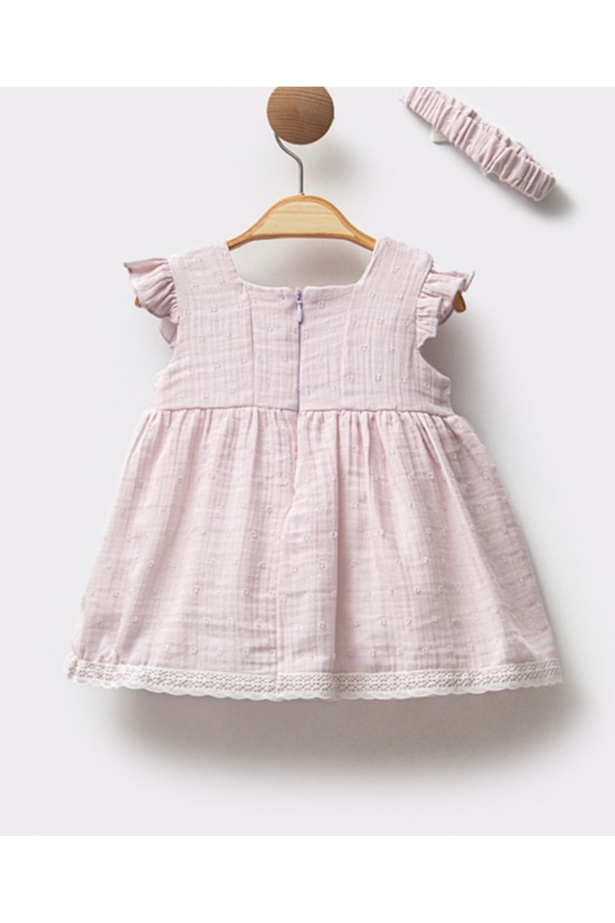 Cassiope-Baby Girl Muslin Dress with Hair Band and Lace 3