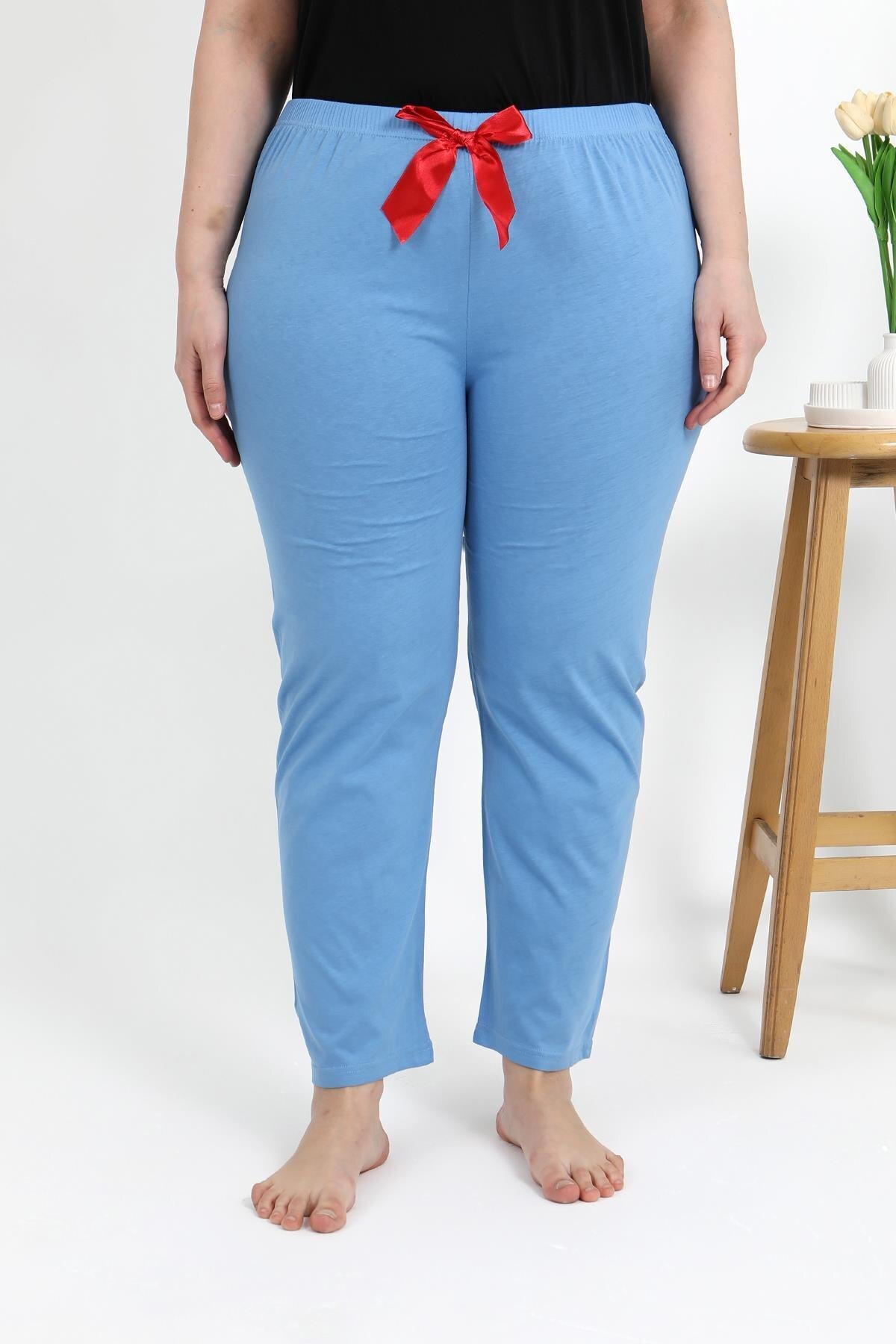Akbeniz-Women's Cotton Plus Size Bottom Pajamas 27559 Blue 5