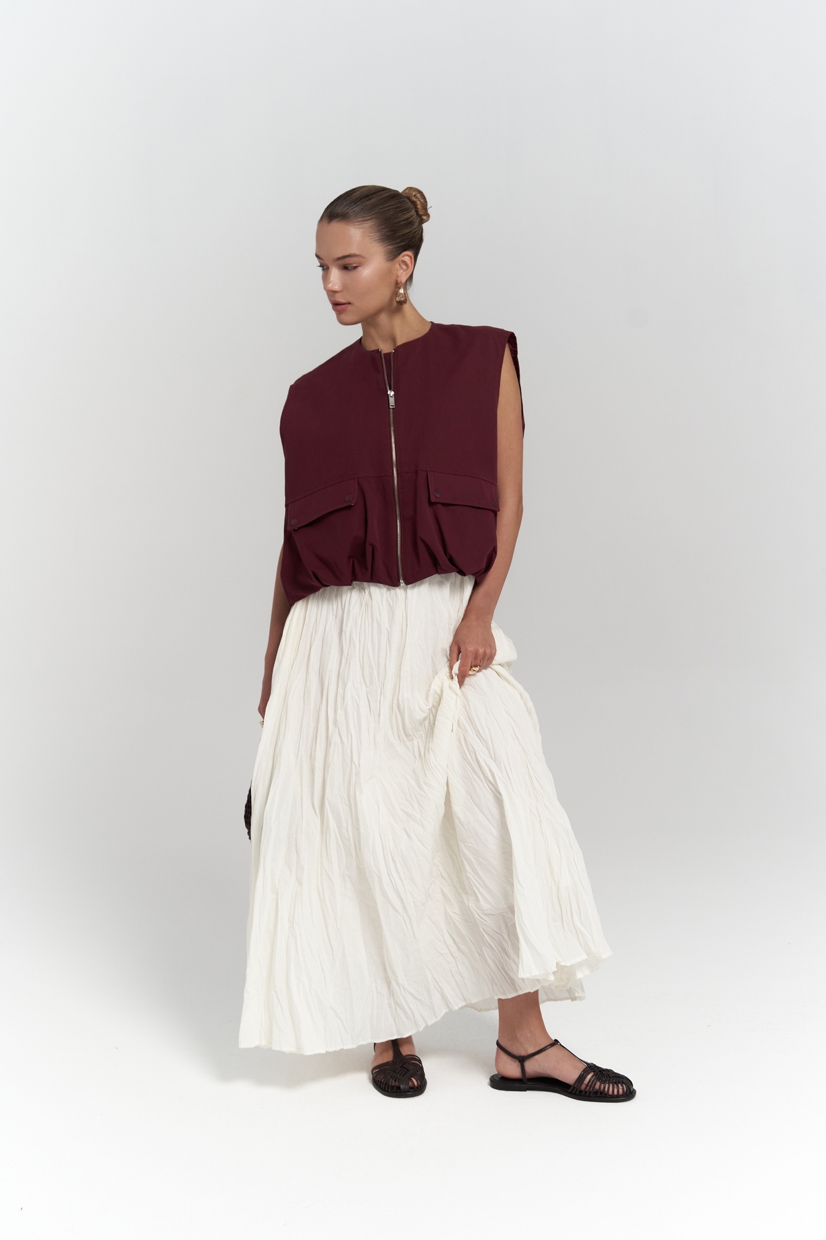 BOHEMAİ  Jayla Kırışık Detay Uzun Ekru Etek - Görsel 3