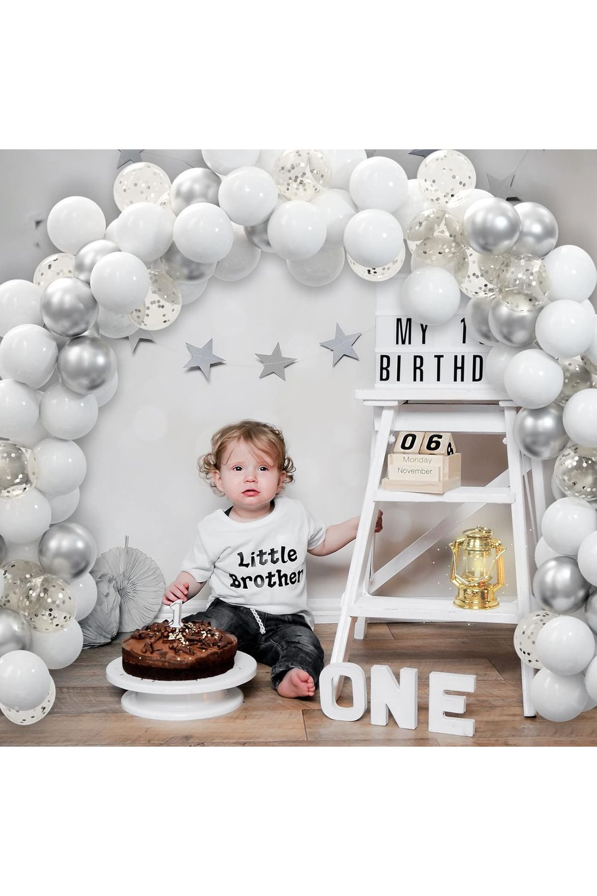 BALON DİYARI-Silver & White& Transparent Confetti 25Pcs Balloon Chain Set – Glamorous and Stylish Party Decor 2
