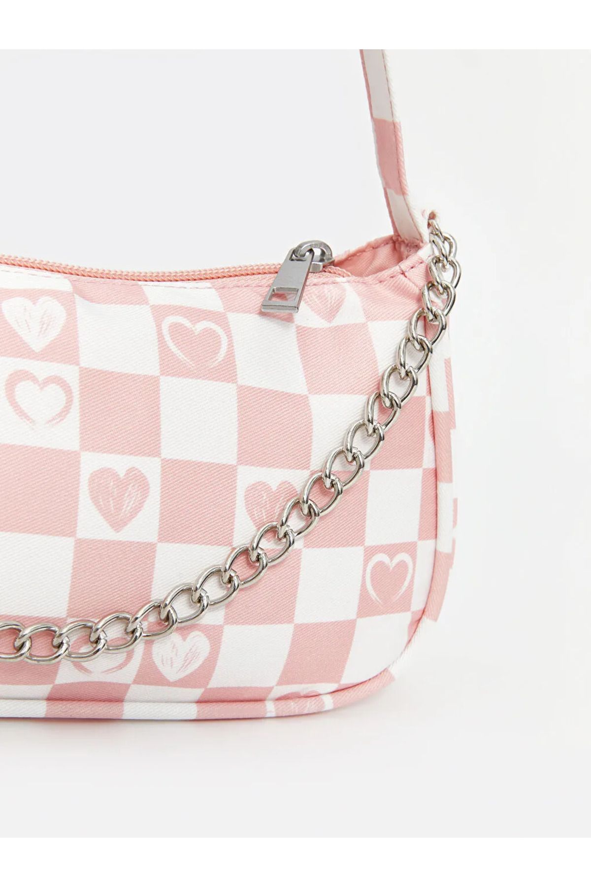 LC Waikiki-Lcw Accessories Pink Plaid Patterned Girl's Baguette Bag 2