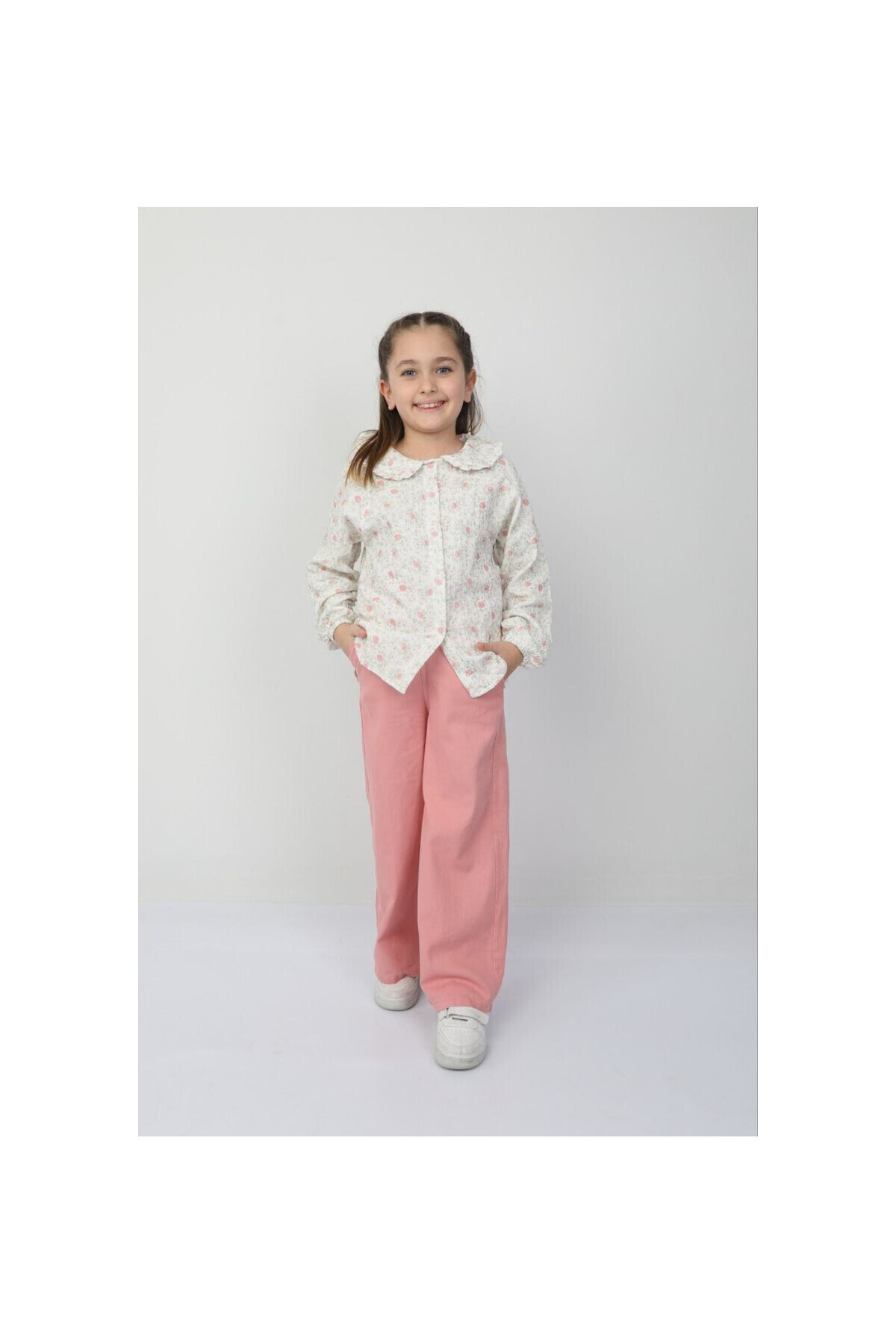 CİCHLİD-Girl Flower Patterned Shirt Pants Suit 2