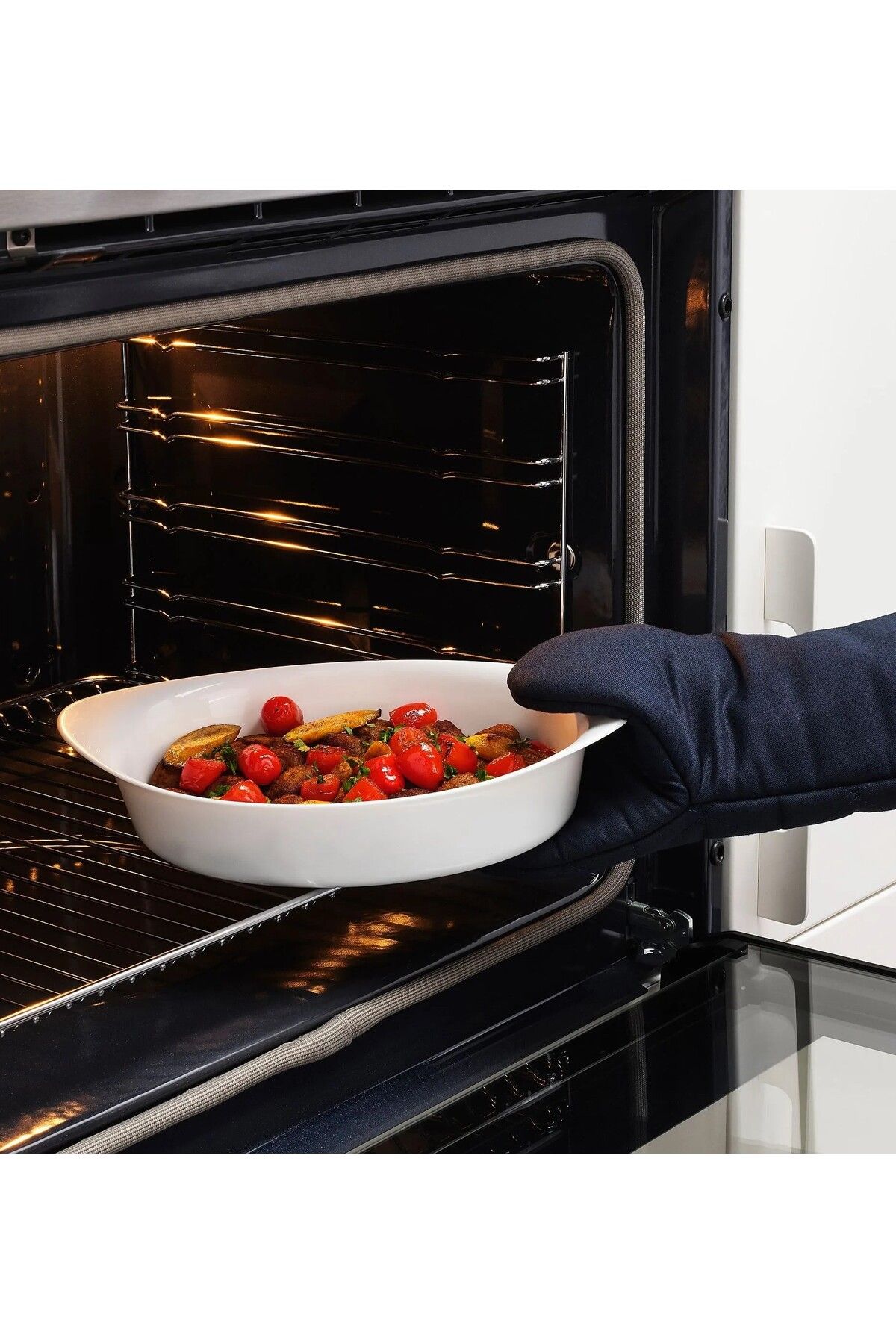 IKEA Kulplu Oval Fırın Kabı 30x19x7 Cm İkea Pişirme Kabı Beyaz Temperli Opal Cam Kap Servis Tabağı