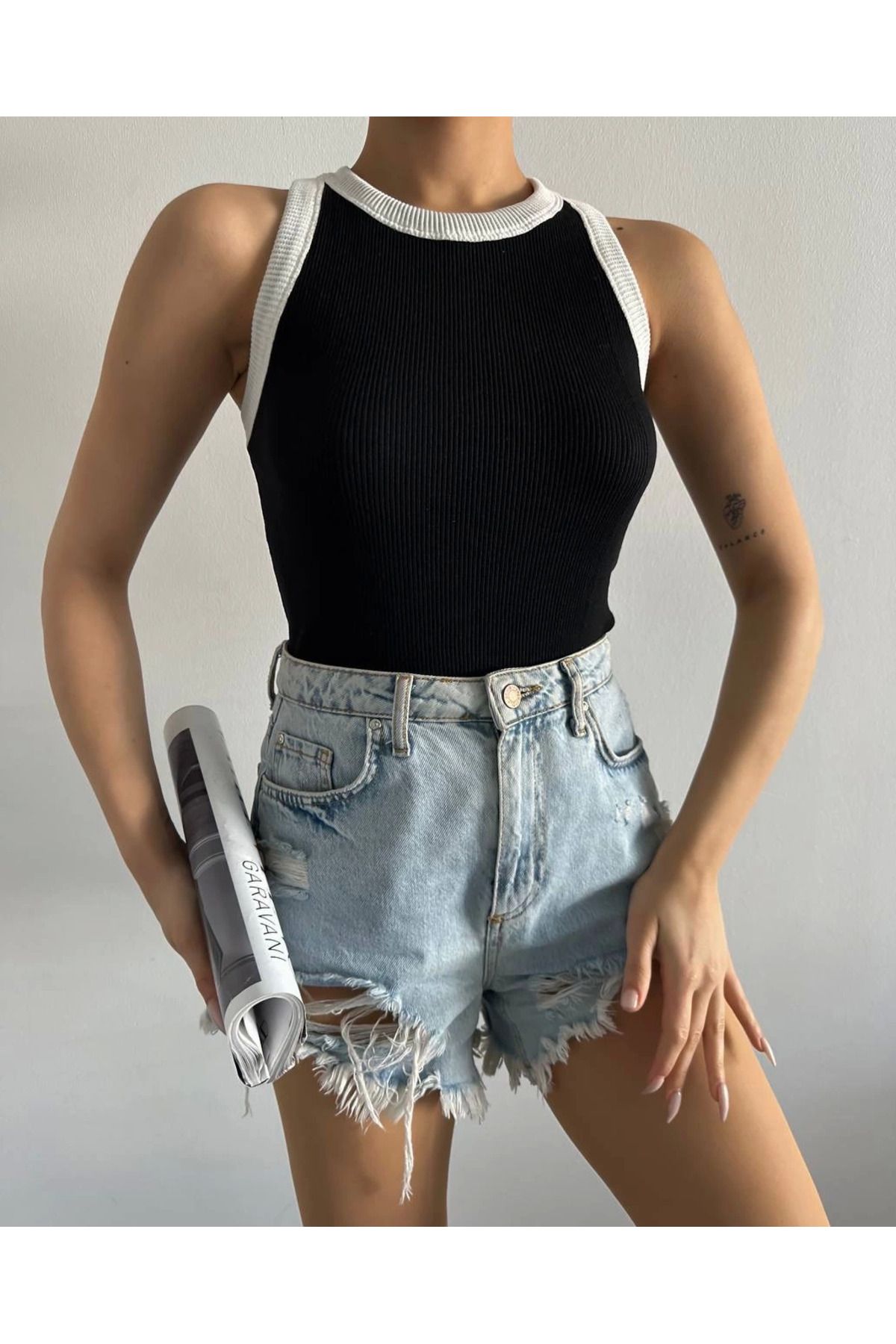 THEFOF Fitilli siyah silim fit yumuşacık pamuklu günlük casual askılı