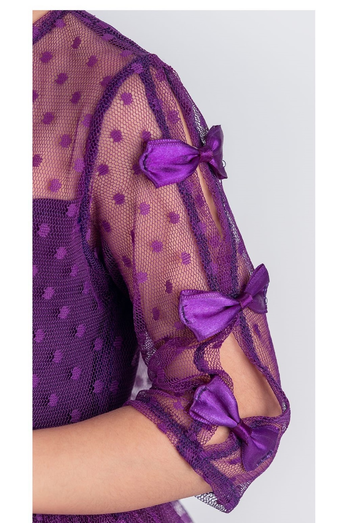 Mnk Baby&Kids Dantel Puanlı, Uzun Kol Prenses Kız Çocuk Elbise M00707 MOR fotoğrafı 2 (önizleme)