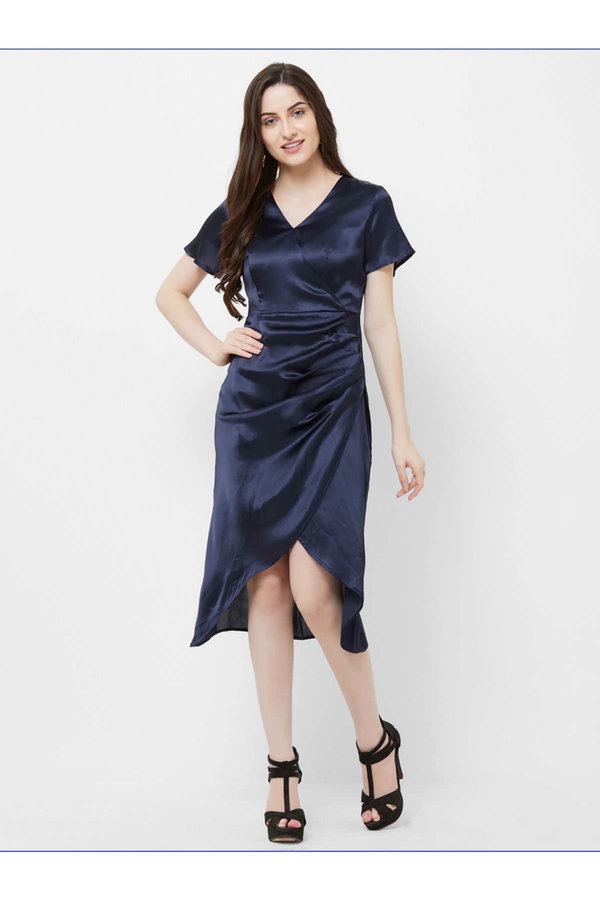 Mish By Styli-Wrap Style Mid Length Dress with Pleat Detail 1