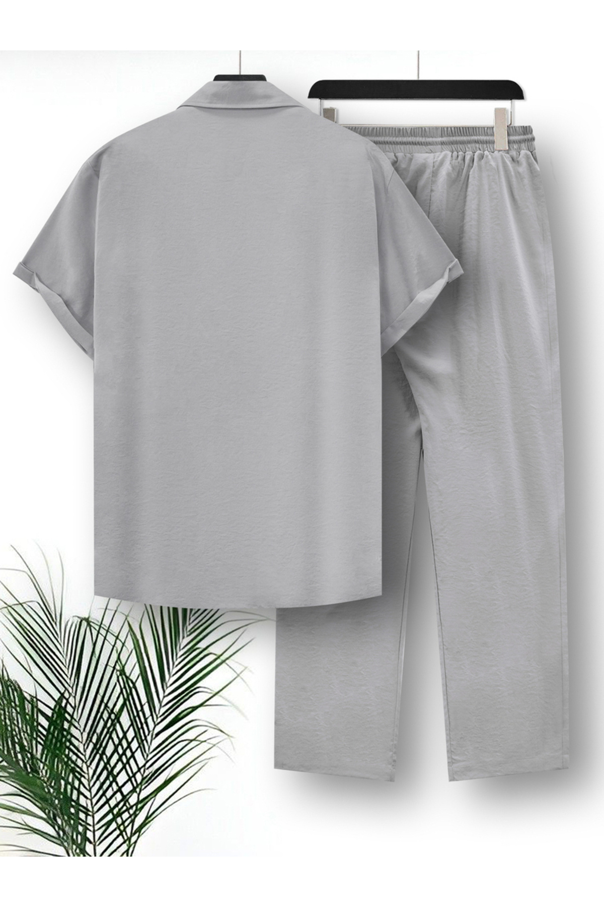 Take Two By Styli-Solid Short Sleeve Shirt and Pants Co-Ords 2