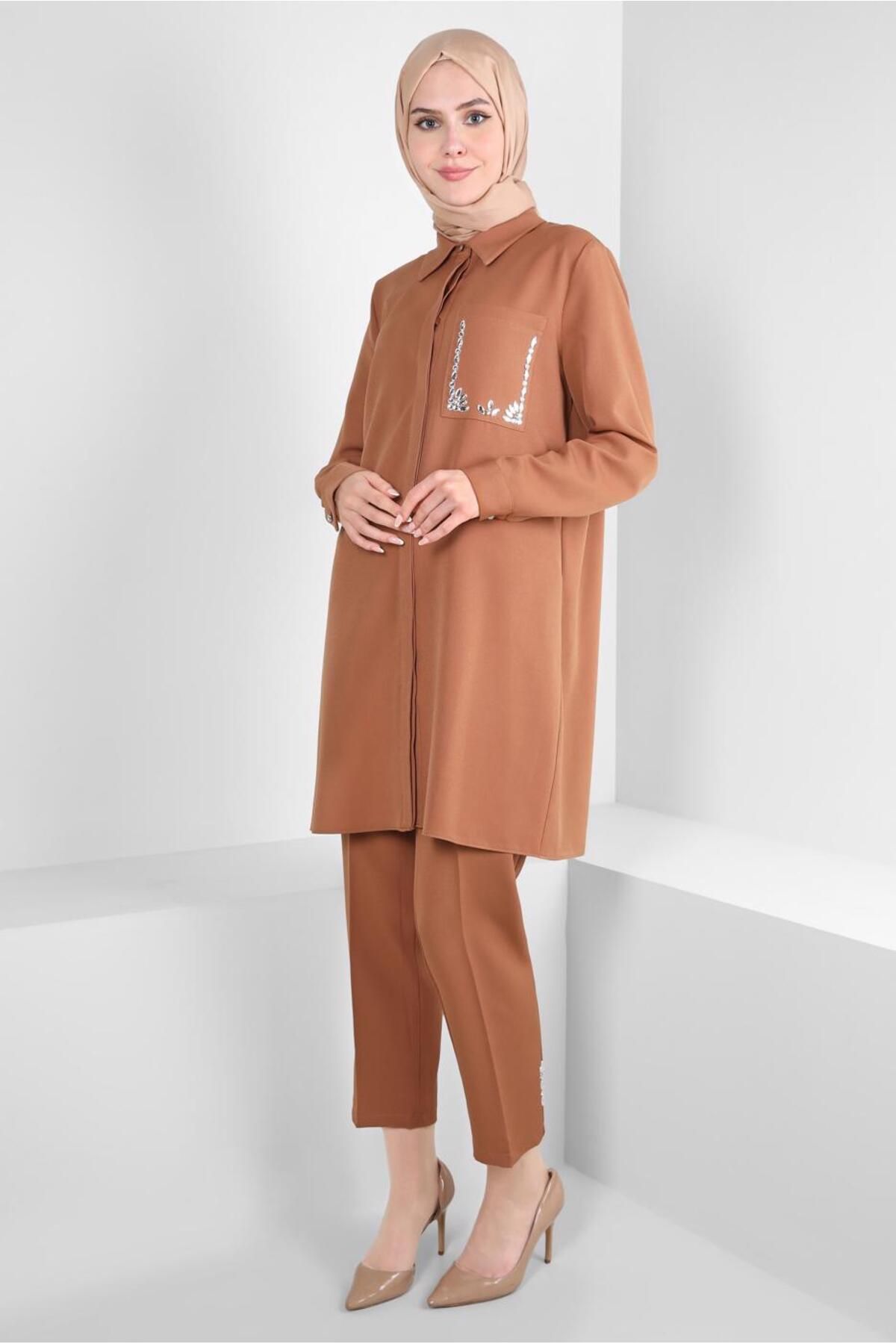 کت و شلوار سنگی با جزئیات 44155 Alvina