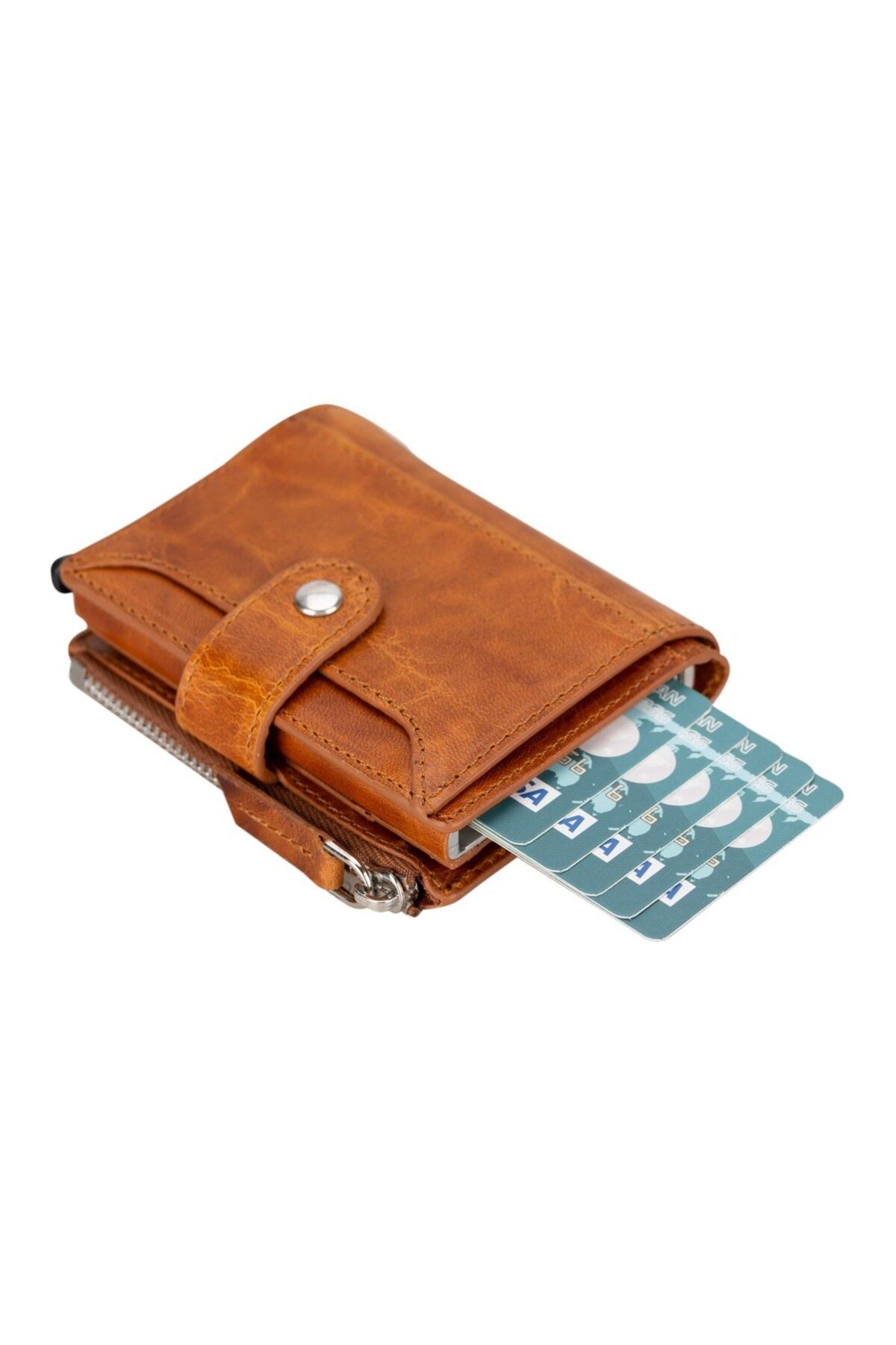 PLM-Leather Wallet and Card Holder, with Mechanism, 10 Card Compartments, Tan 5