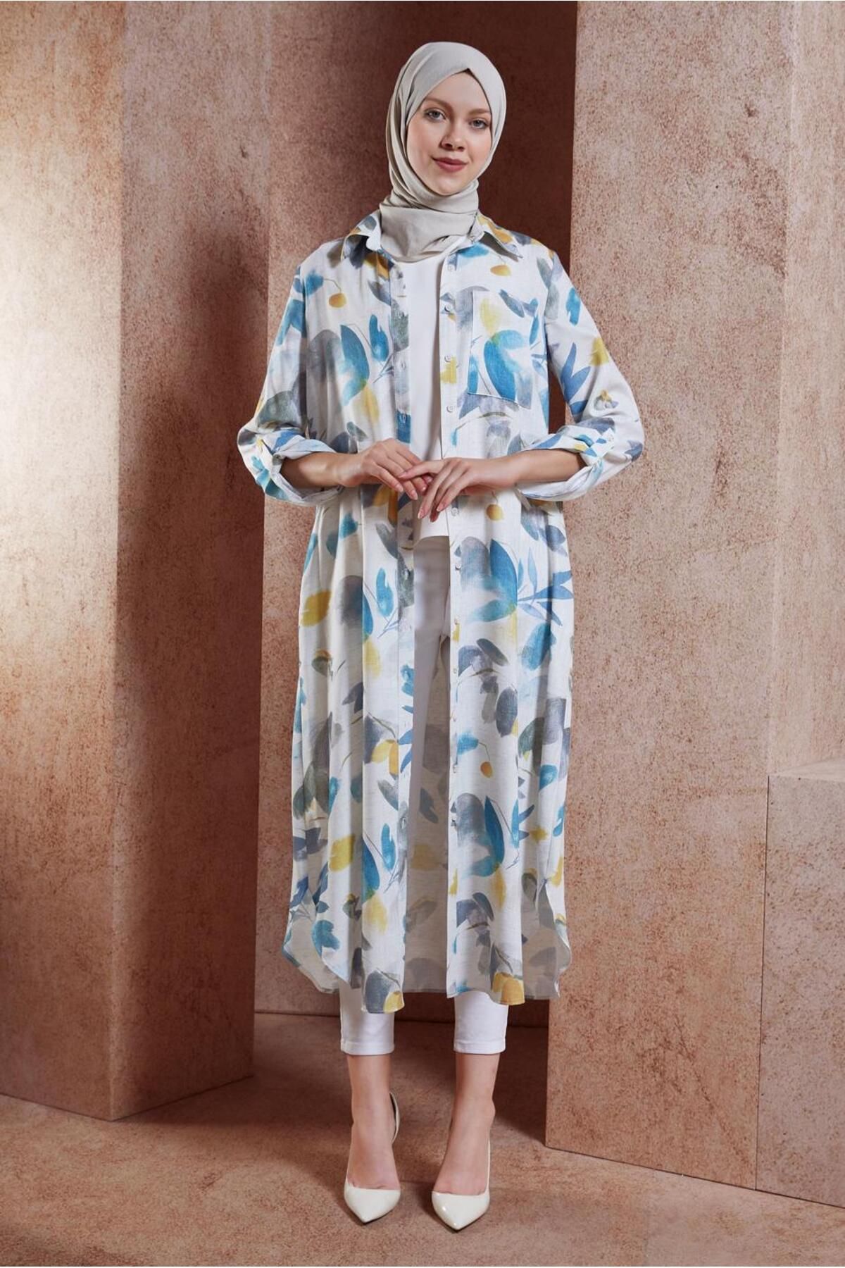 Alvina-Linen Textured Patterned Tunic - Model 44770 1