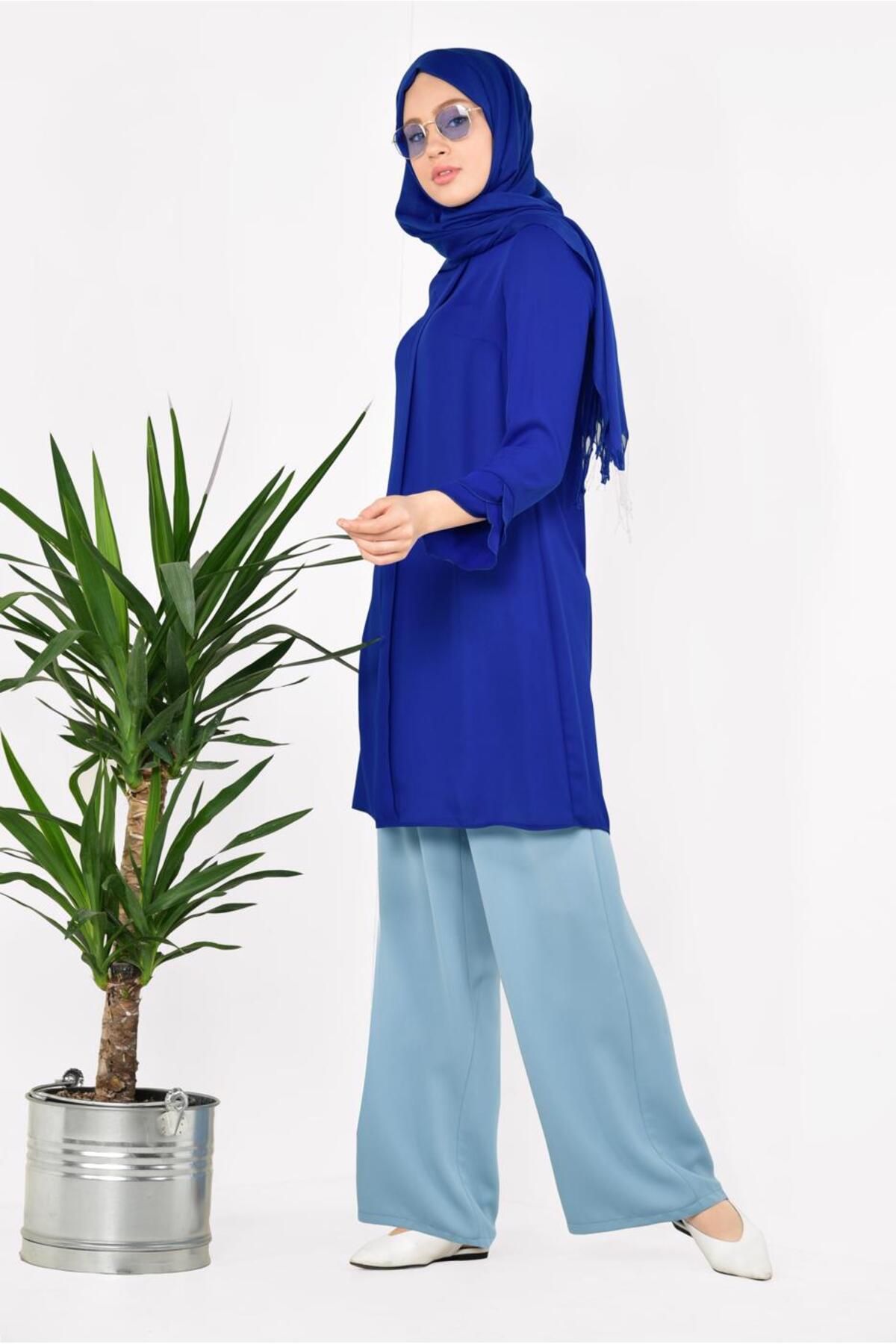 تونیک پوشیده آبی زنانه زیپ 4195 آلوینا اورجینال Alvina