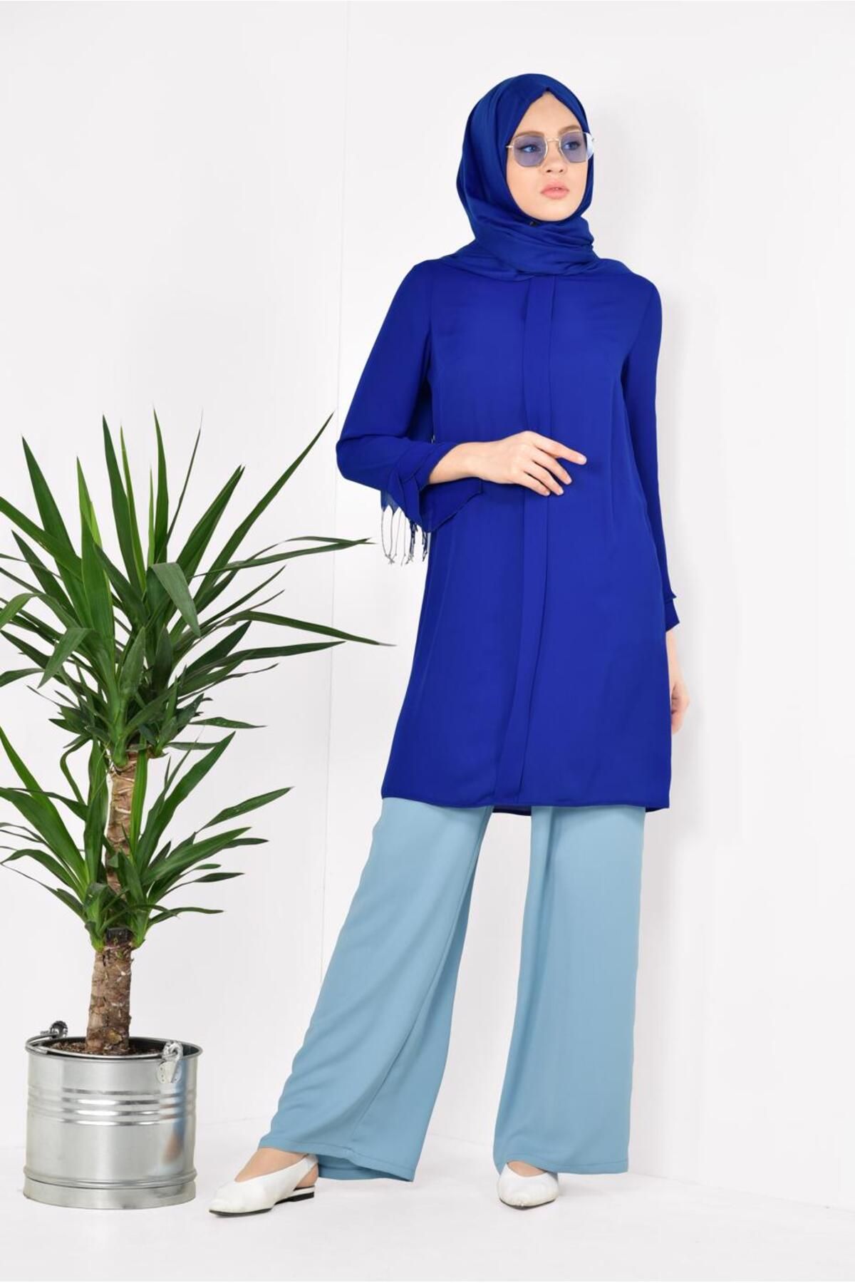 تونیک پوشیده آبی زنانه زیپ 4195 آلوینا اورجینال Alvina
