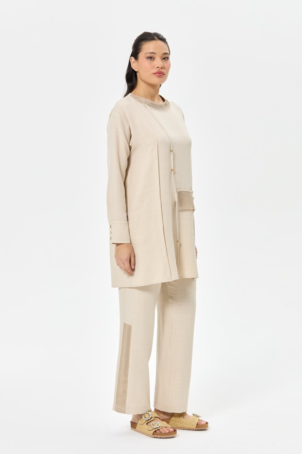 Esswaap-Beige Tassel Trousers Suit 4