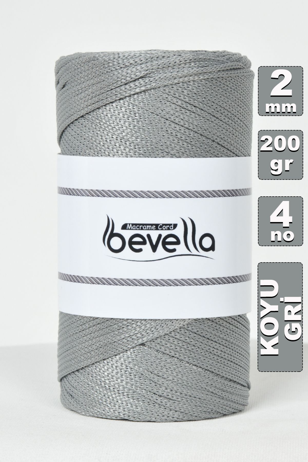 Bevella Macrame Cord-2 مم - 200 جرام خيط بوليستر رمادي غامق ماكروميرو وخيط للحقيبة 1
