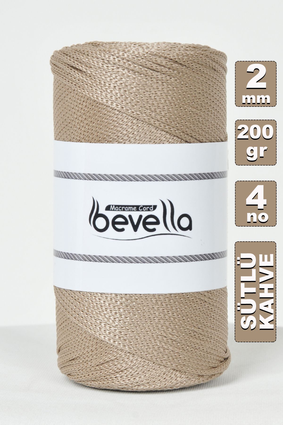 Bevella Macrame Cord-2 mm - 200 gr Πολυεστέρας Milk Coffee Macrame, Polyester Floss, Supla και νήματα τσάντας 1