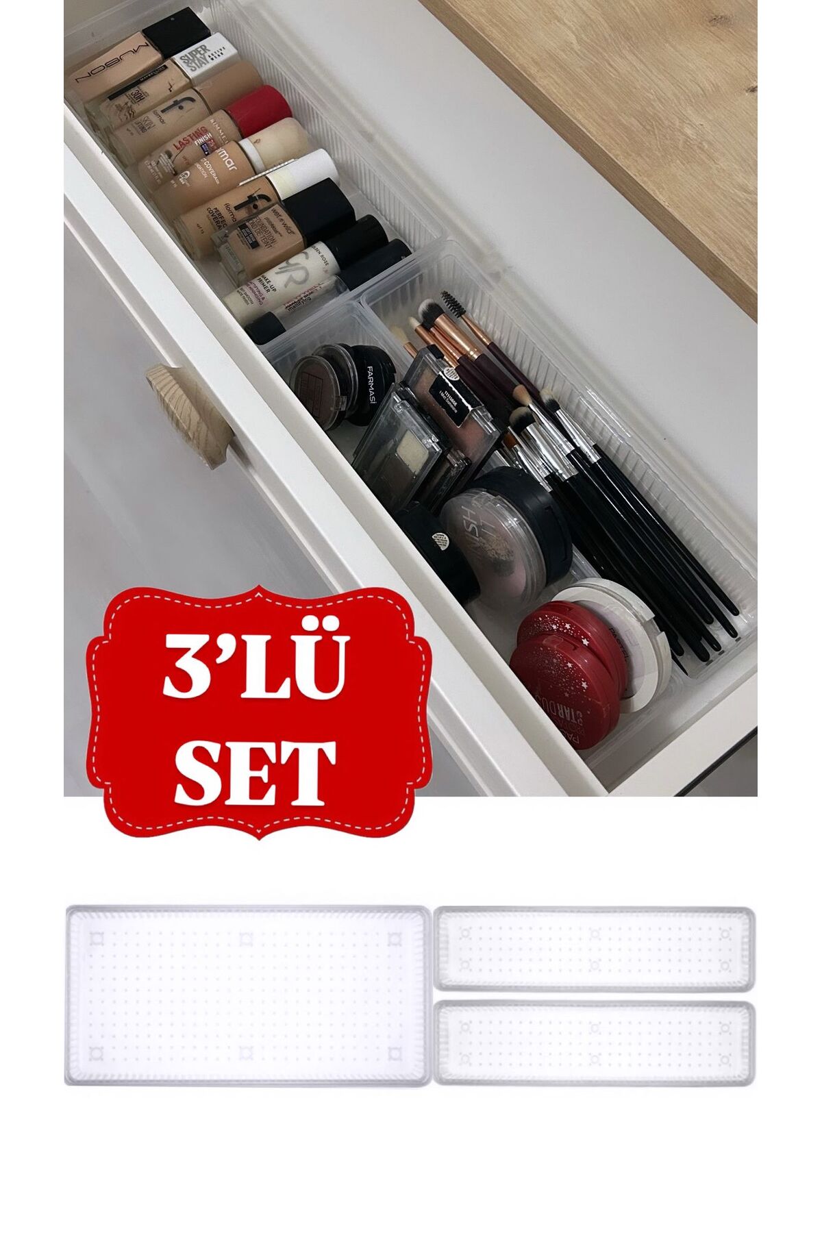 Bade 3-Piece In-Drawer Organizer 1+2 - Cosmetic Jewelry Makeup Organizer In-Drawer Organizer