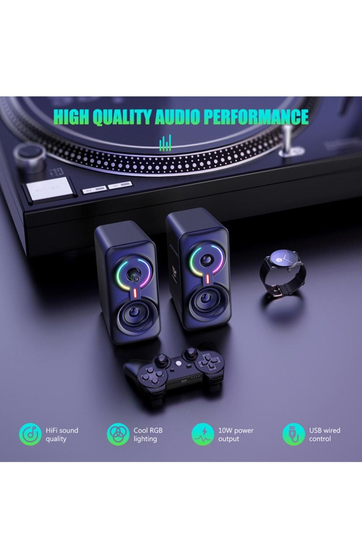Onikuma-مكبرات صوت كمبيوتر سلكية/لاسلكية مزودة بتقنية البلوتوث RGB، ومكبرات صوت للألعاب مزودة بمضخم صوت LED وصوت جهير عميق 6