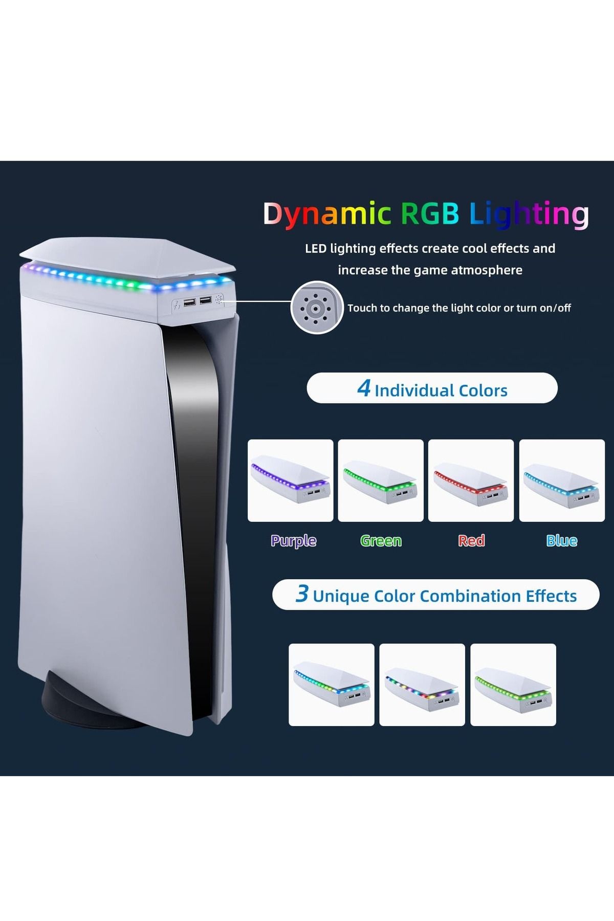 FlashHawk-PS5 Top Cooling Fan with 7 Modes RGB Light, Low Noise Cooler Compatible 3