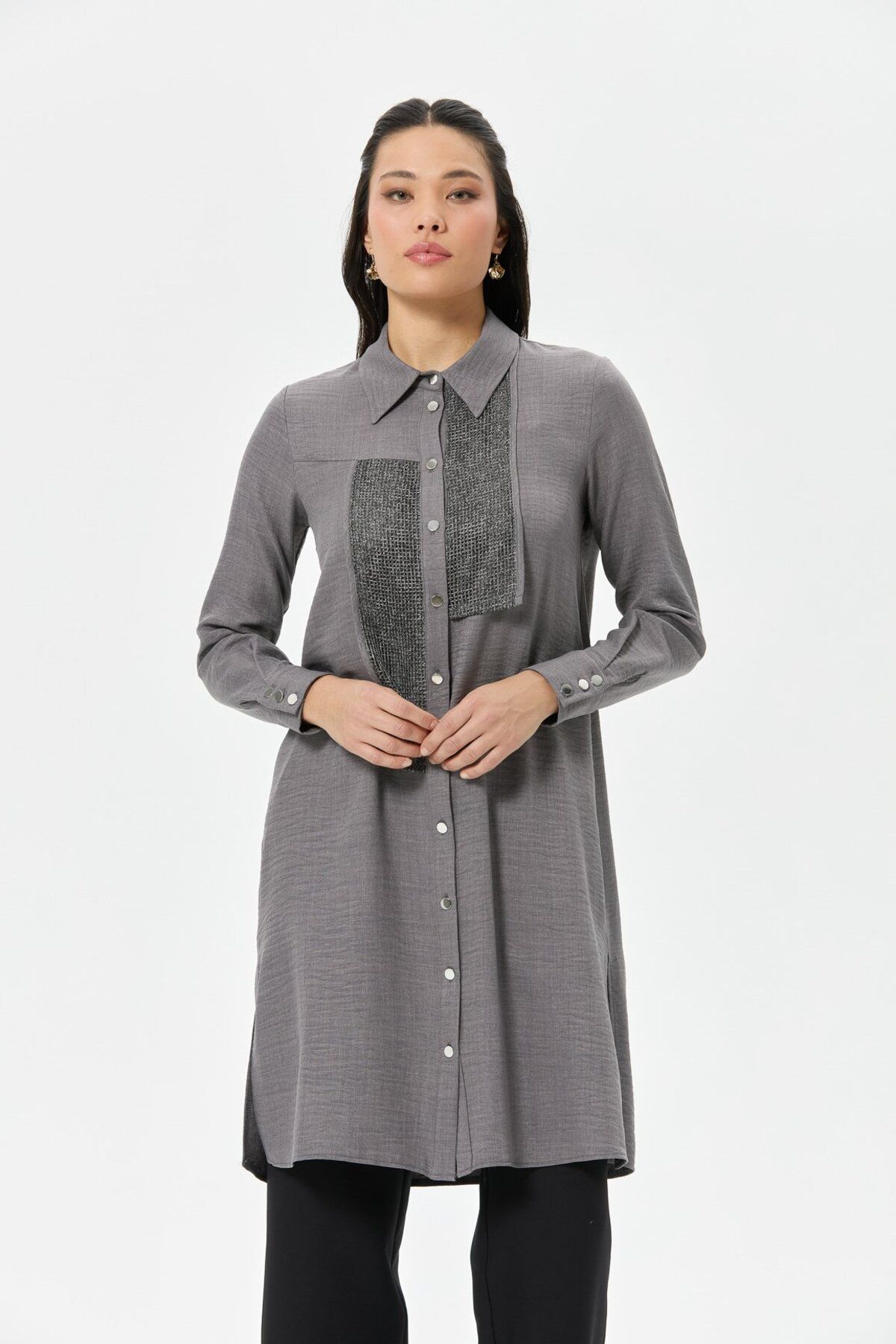 Esswaap-Detailed Buttoned Tunic - Anthracite Mesh Combination 2