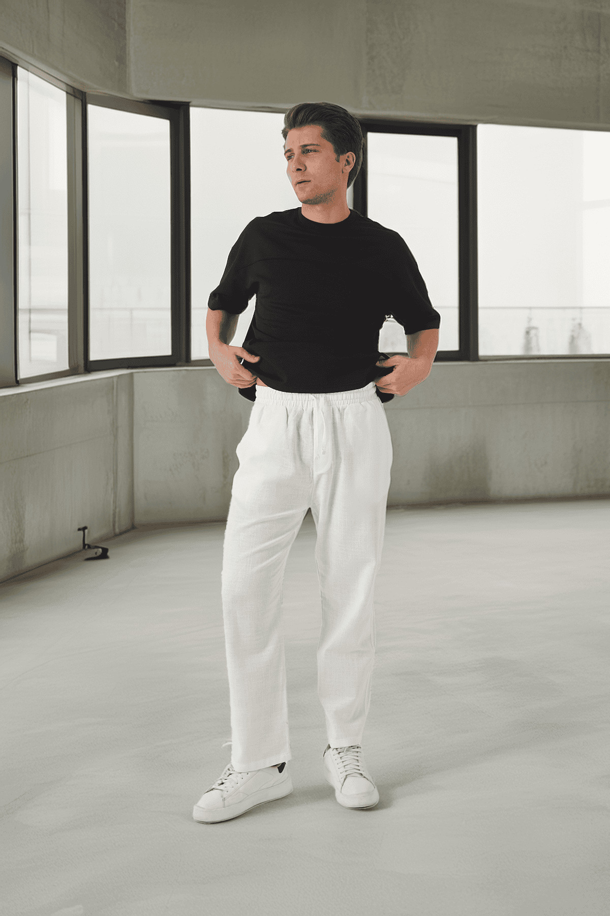 Valiberta-Lightweight and Breathable Cotton Comfortable Fit Baggy Men's Trousers - Ecru 6