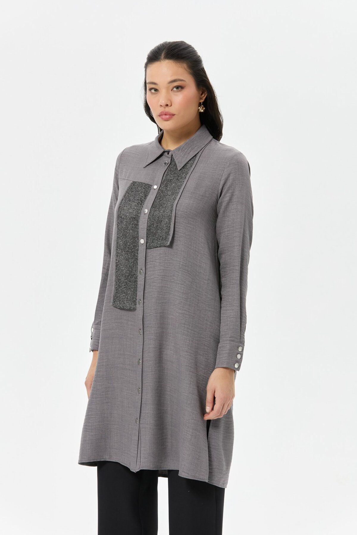 Esswaap-Detailed Buttoned Tunic - Anthracite Mesh Combination 7