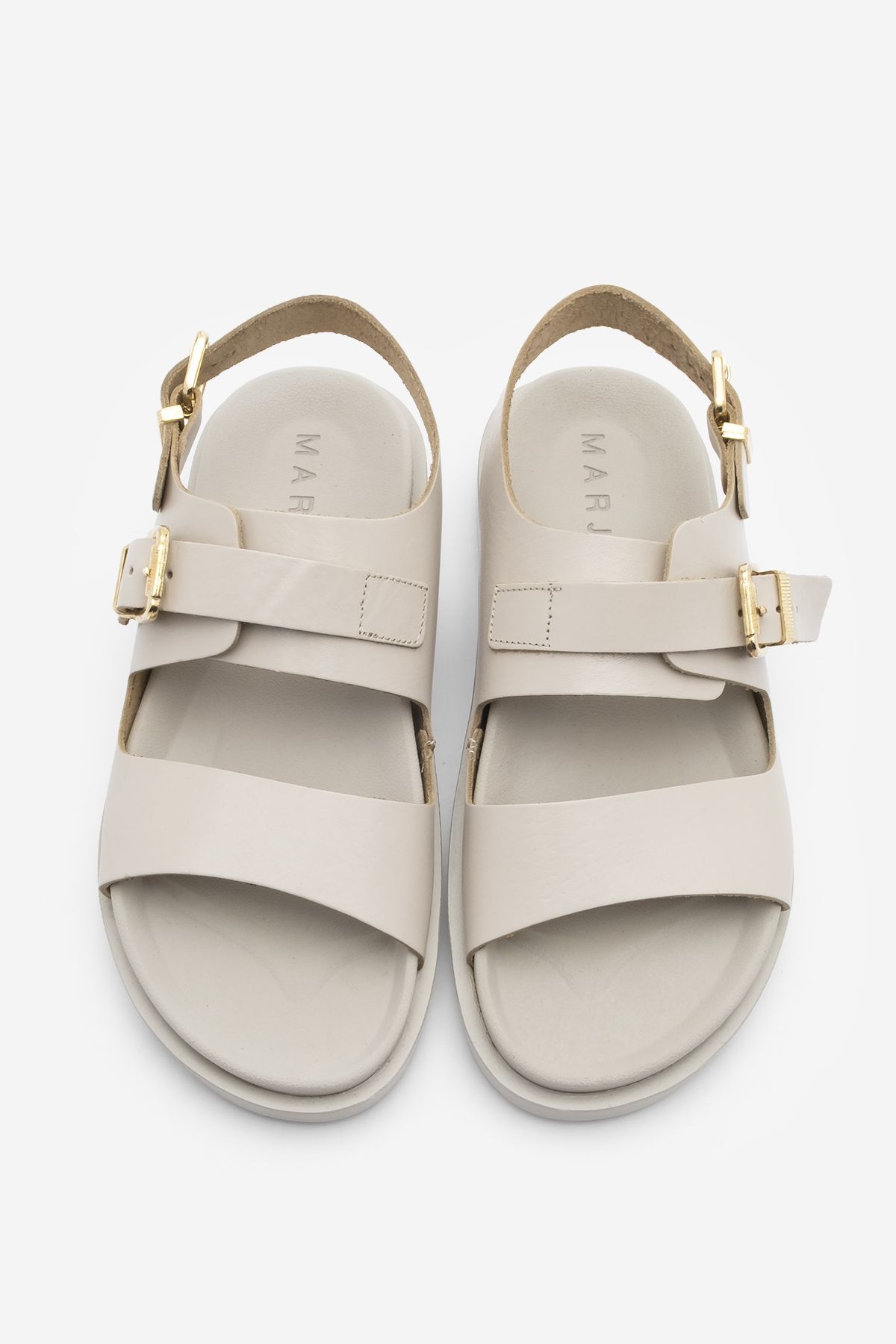 Marjin-Lässige Sandalen – Ecru beleuchtetes Sırif-Leder mit doppeltem Riemen und Knöchelriemenschnalle 6
