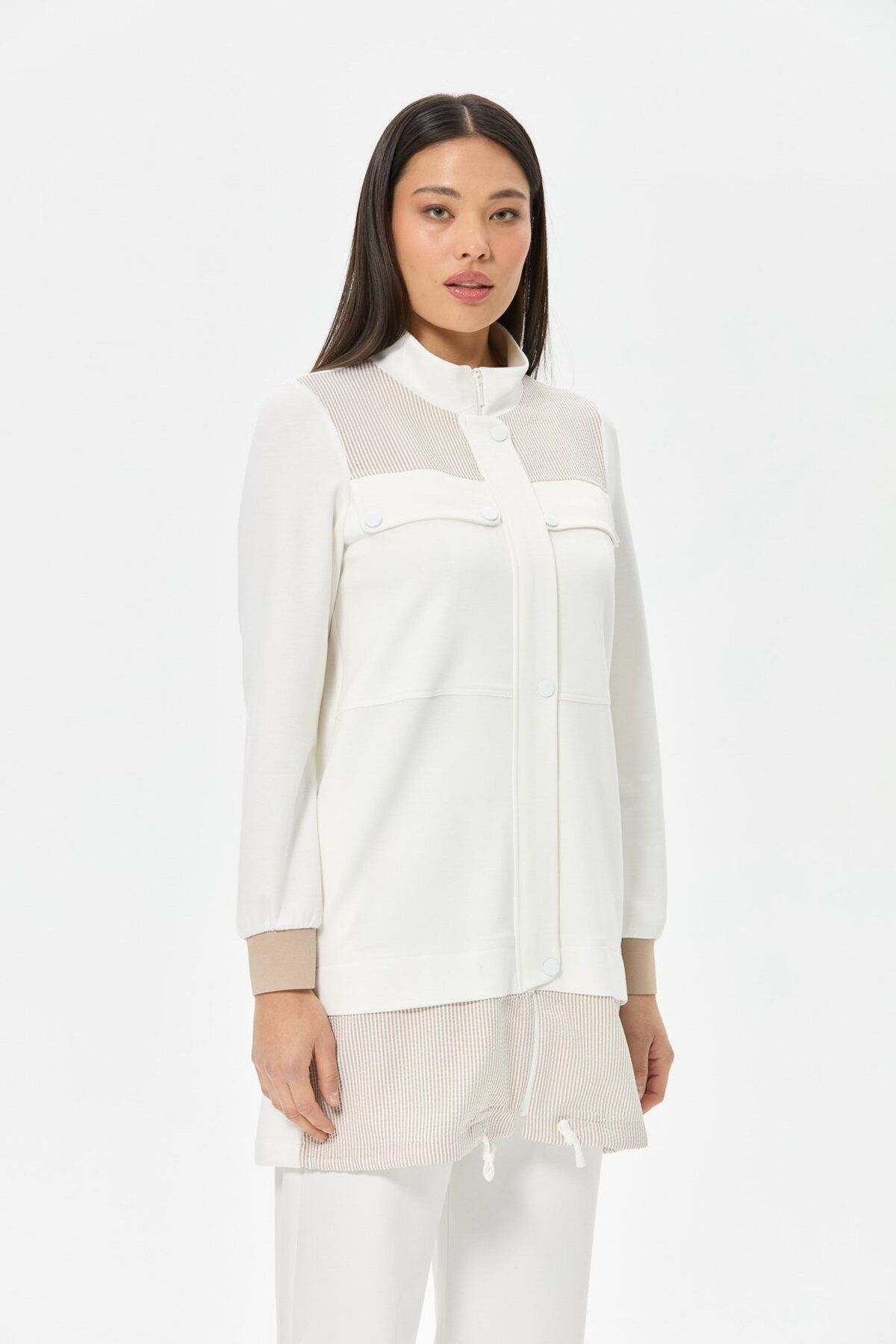 Esswaap-Seersucker Fabric Garnished Wear-Off Ecru 2