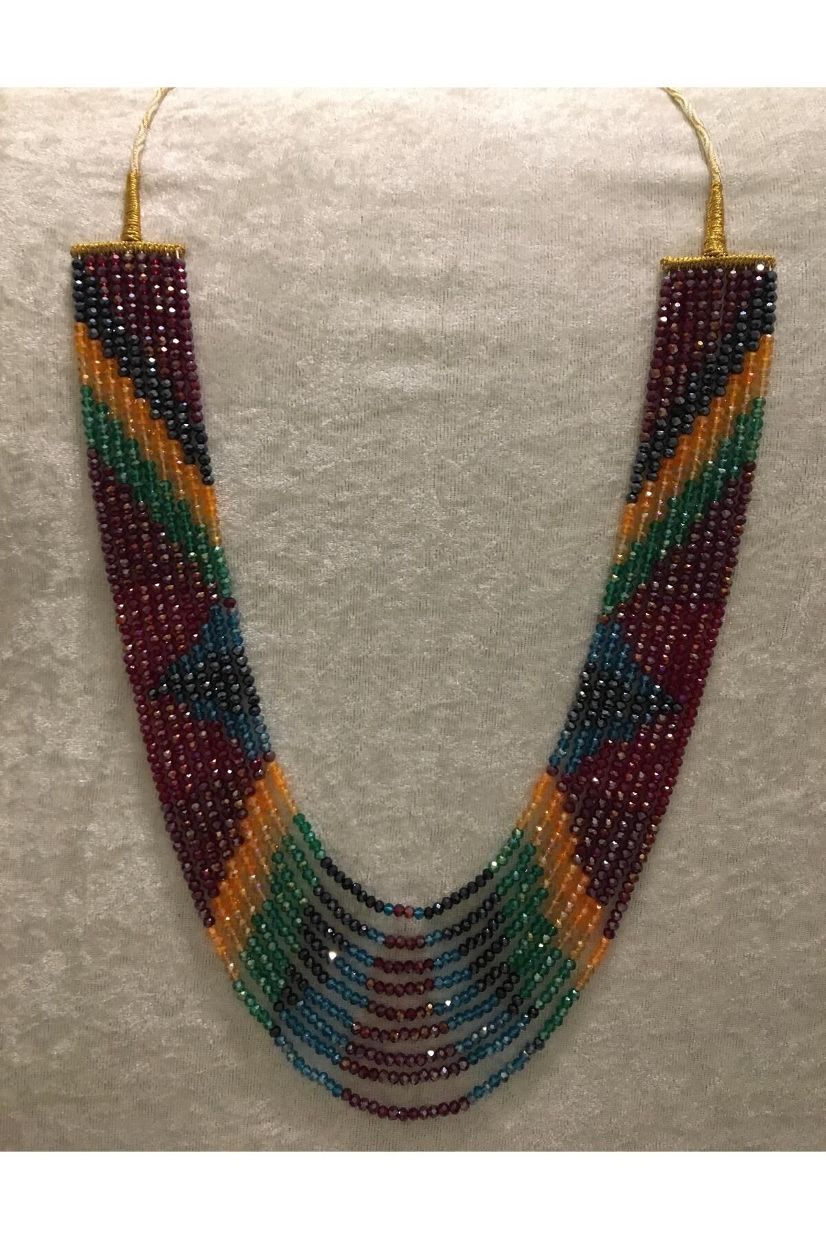 ZEYTUN Işıltılı Kristal Taşlı Kilim Desenli Kolye