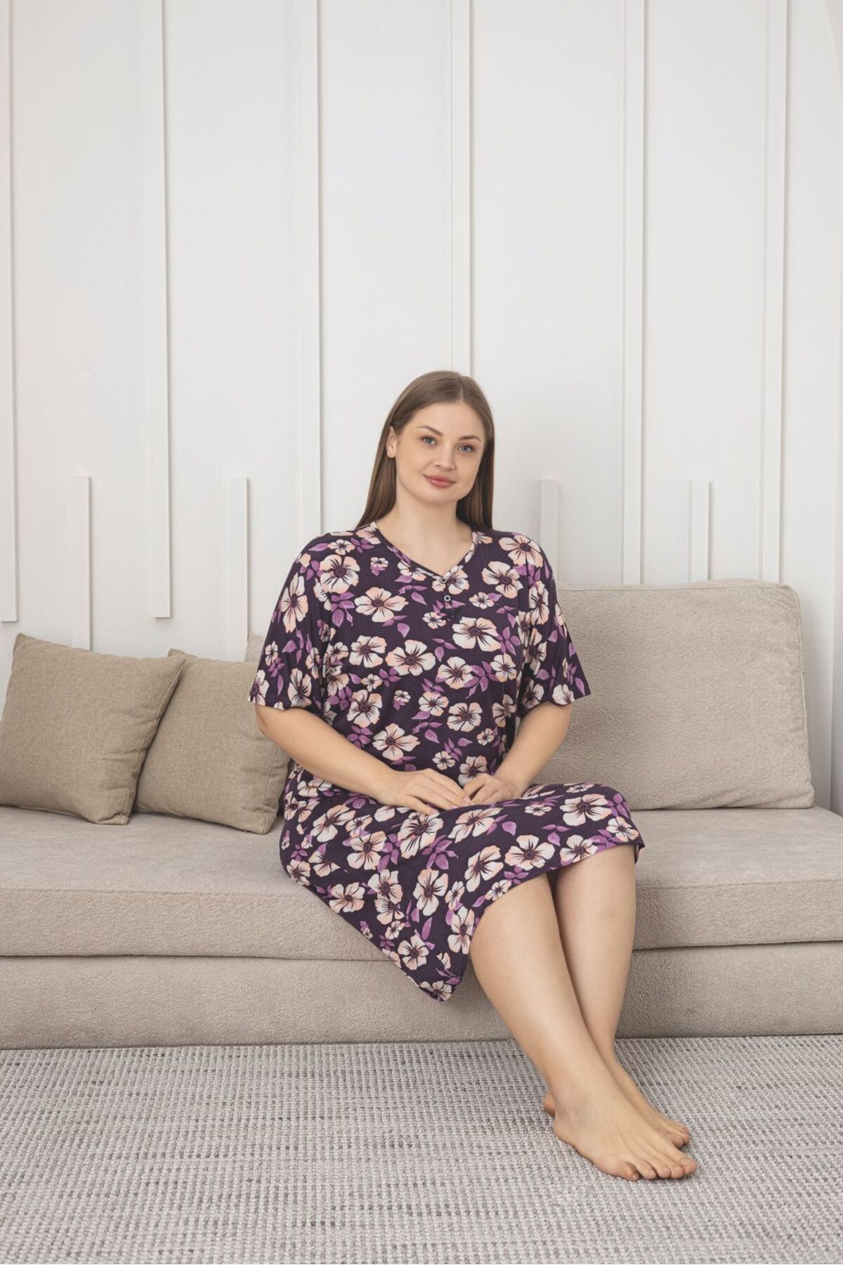 Asel-Large Size Lycra Combed Cotton Dress 2