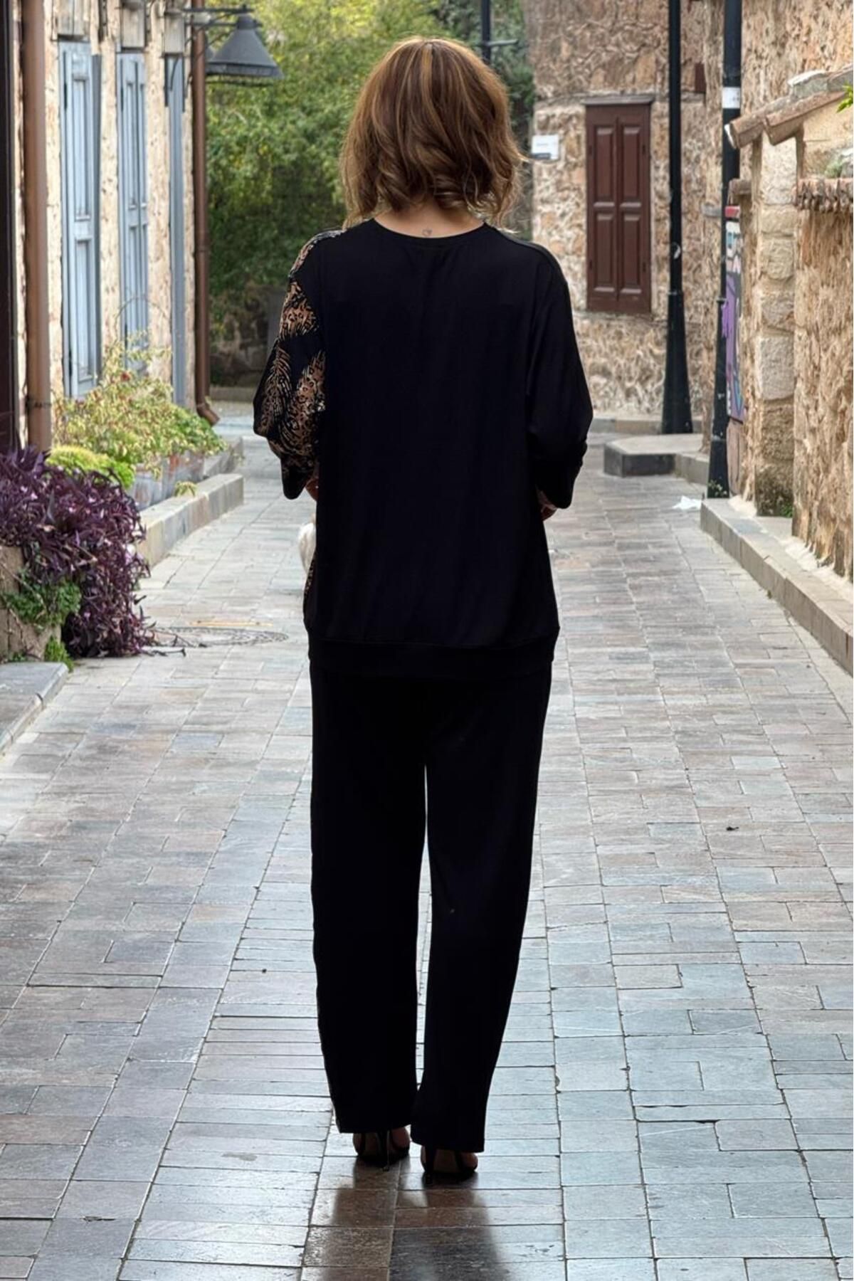 Nevin Kaya Moda-Black Safari Patterned Double Suit 5