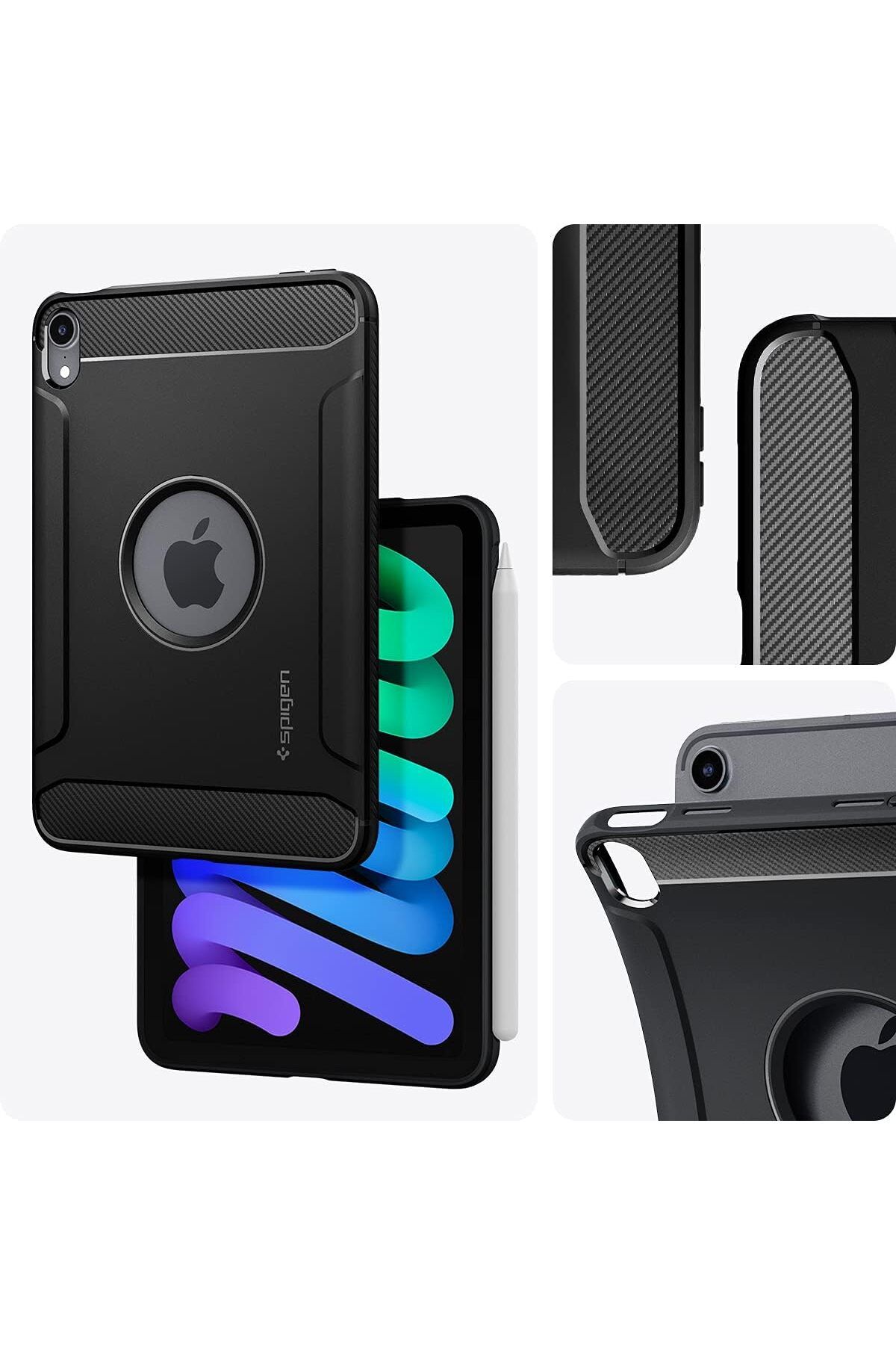 Spigen-Spigen Rugged Armor for iPad Mini 7 case / iPad Mini 6  6th / 7th Generation - Matte Black 3