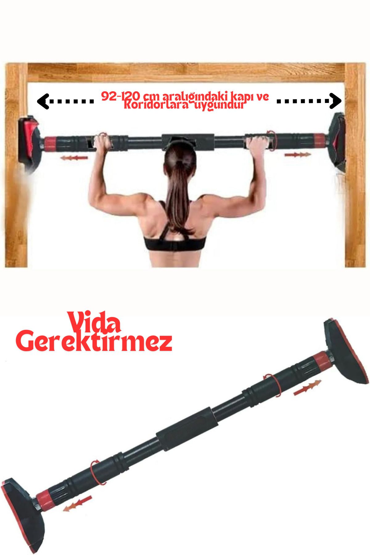 welcomein Yeni Nesil Güvenli ve Kayma Yapmaz 92-120 cm Koridor ve Kapı Barfiks Demiri Barfix Çubuğu