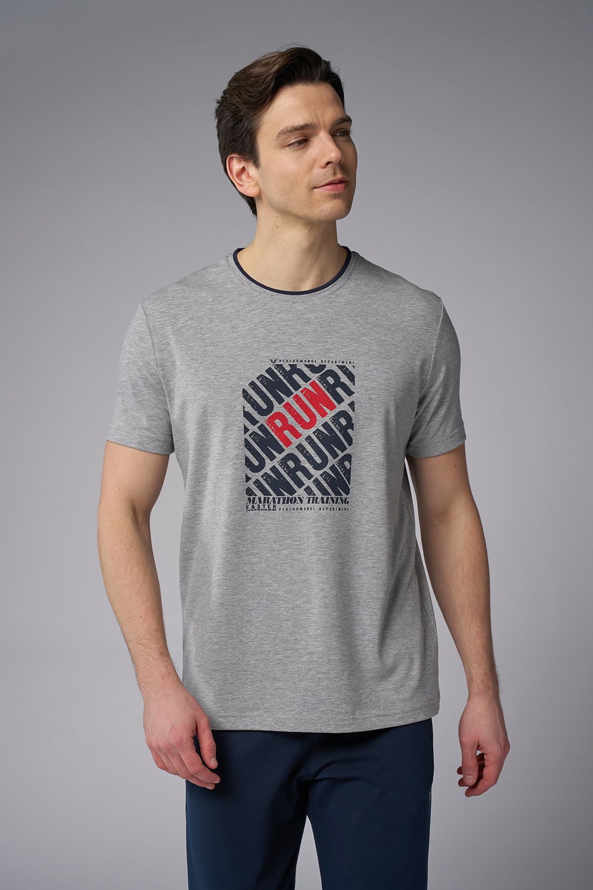bilcee-Men's Gray Melange Cotton Printed T-Shirt 4084 1