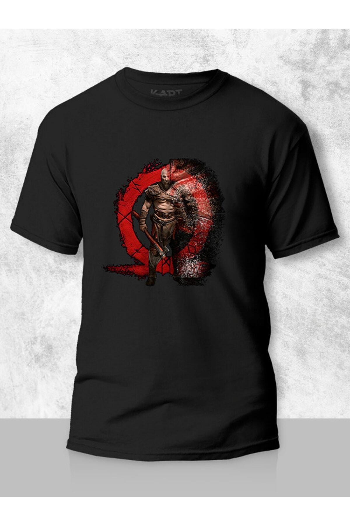 Pisa Art Baskılı Tişört, God Of War Kratos Tasarımlı Unisex Kişiye Özel Tişört Siyah Ve Beyaz