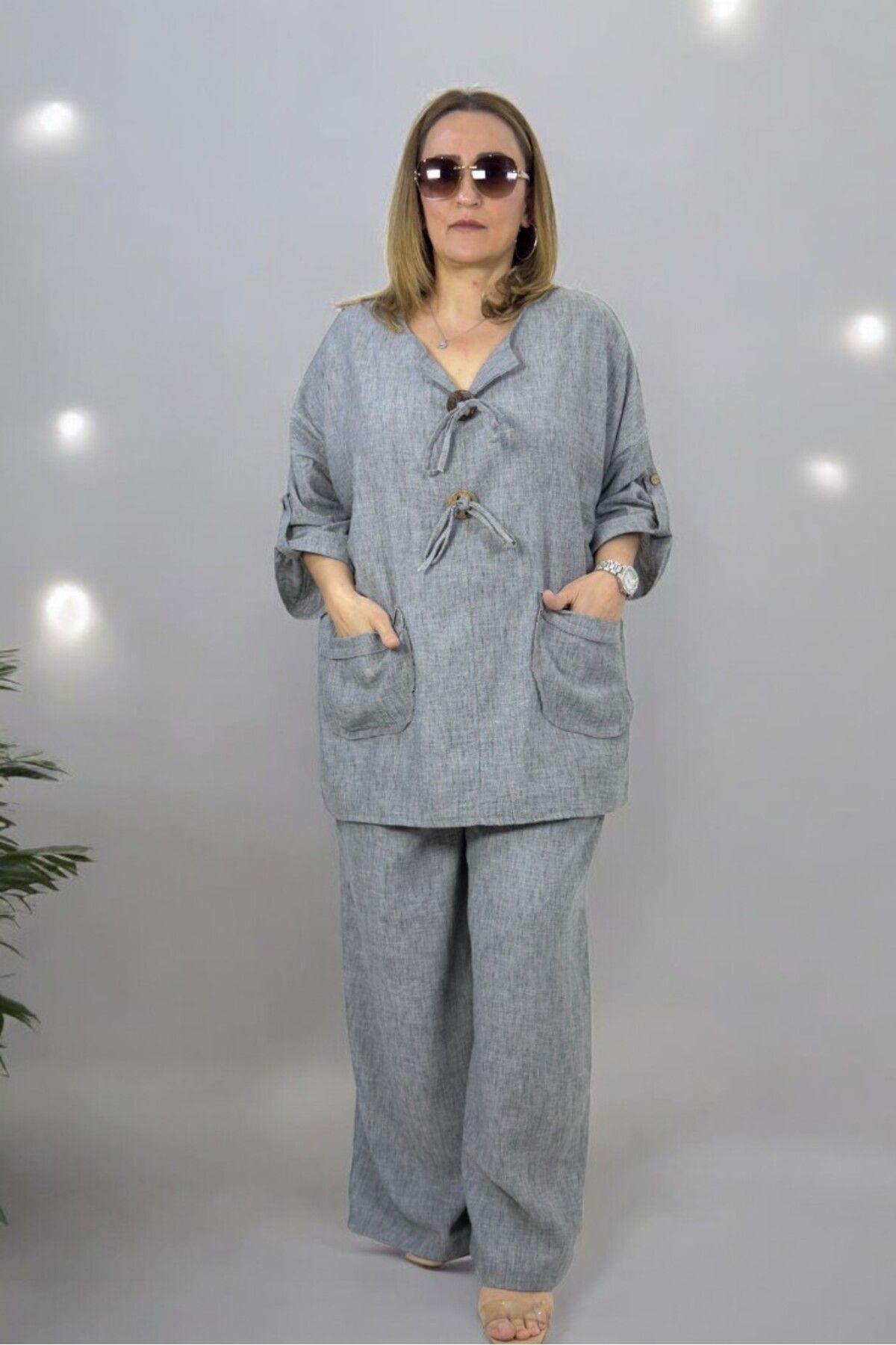 yagmurberen-Thin Linen Tunic and Elastic Pants Oversize Unity Suit 7
