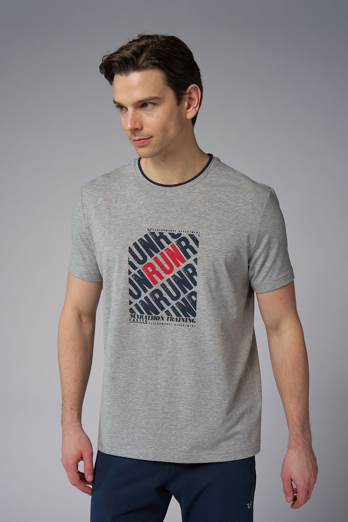 bilcee-Men's Gray Melange Cotton Printed T-Shirt 4084 2