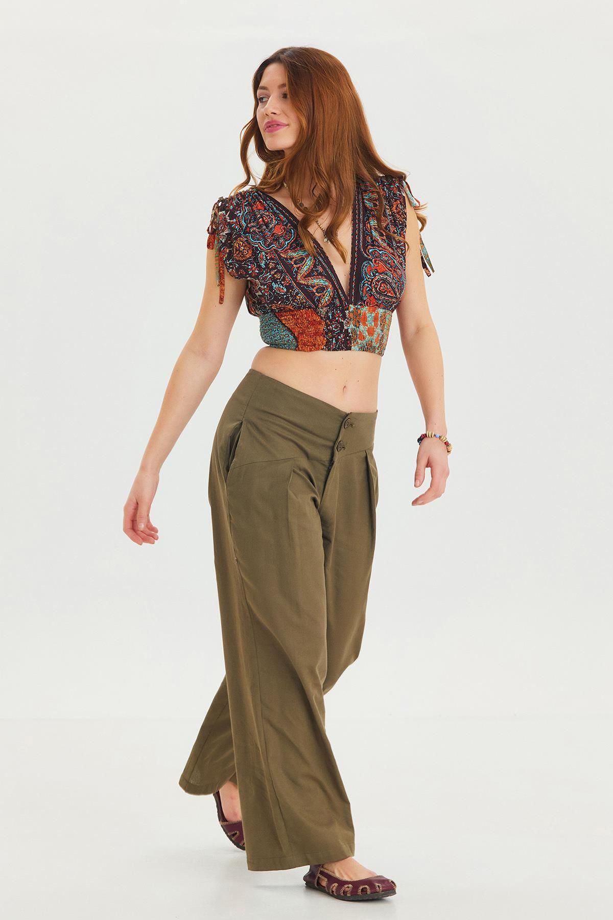 Los banditos-Bohemian Trousers with Pleated Bias Cut Buttons 6