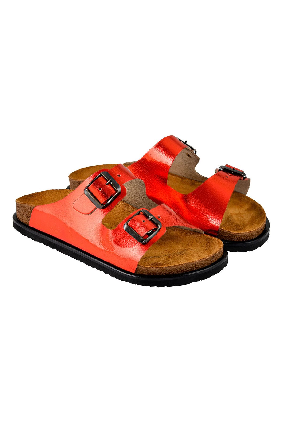 Moosefield-Genuine Leather Shiny Red Women's Slippers 4