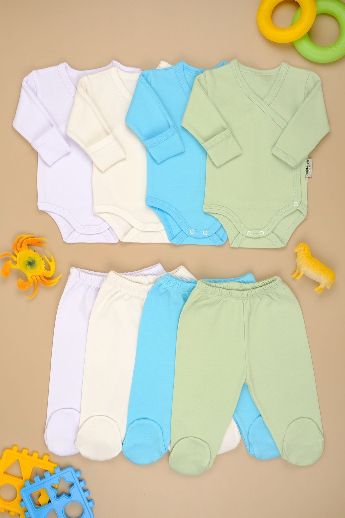 bebetospik Pamuklu Yumuşak Kız - Erkek Bebek Kruvaze Patikli 4'lü Takım fotoğrafı 2 (önizleme)