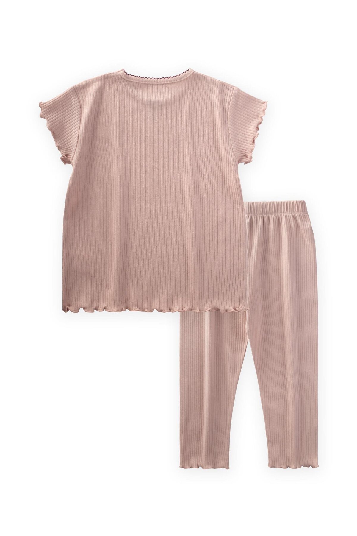 Cigit Fiyonklu Yakası İşlemeli Pijama Takım 2-10 Yaş Pudra Pembe fotoğrafı 2 (önizleme)