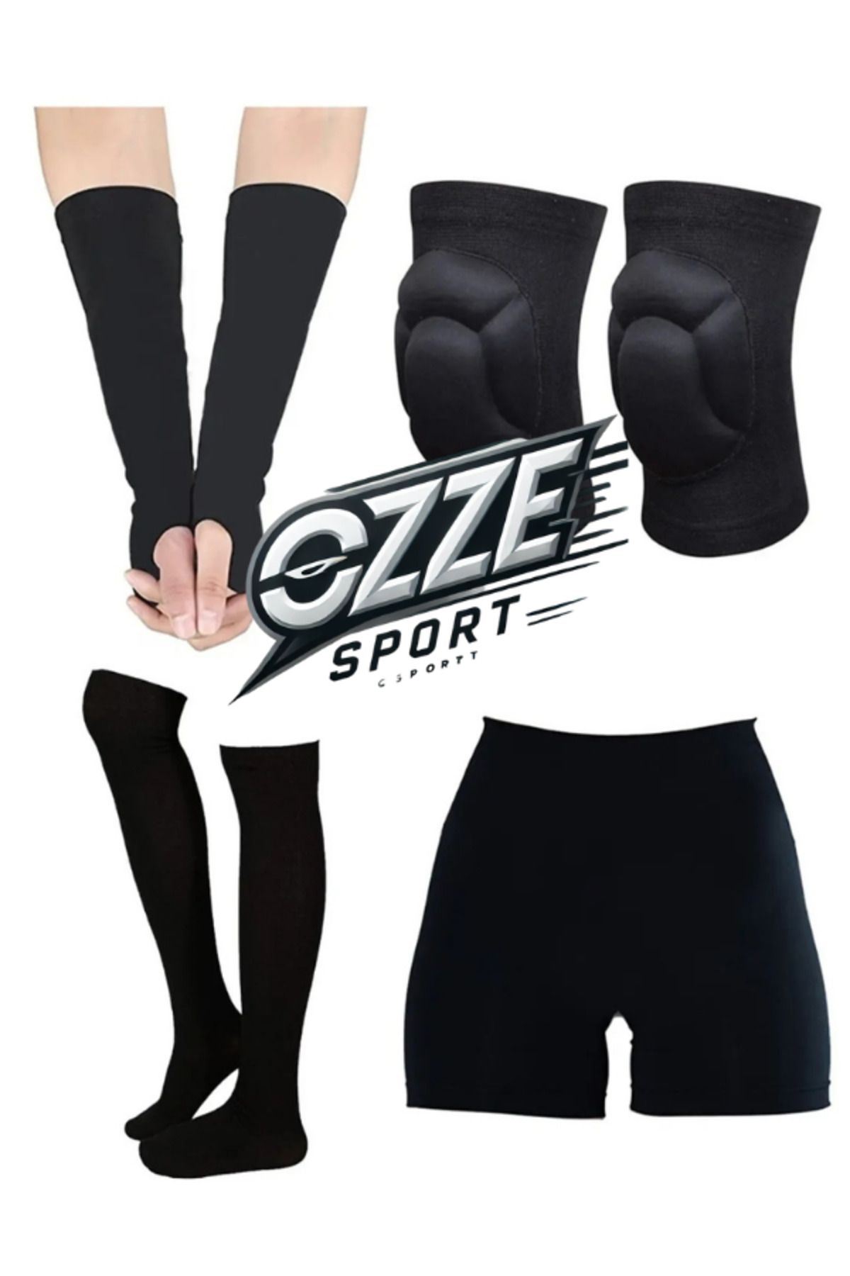ozzyes 7 Parça Voleybol Seti | Voleybol Dizliği + Tayt + Eldiven + Çorap & Maç Ekipmanı OZE-34