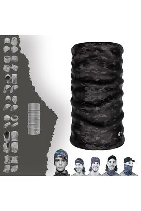 e-Taktik Siyah Kamuflaj Desenli Buff Baf Boyunluk Bandana