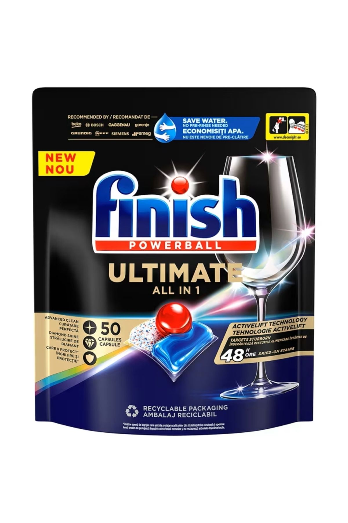 Finish Capsule De Detergent Pentru Spălat Vase Powerball 50buc Ultimate All In 1 - One Size